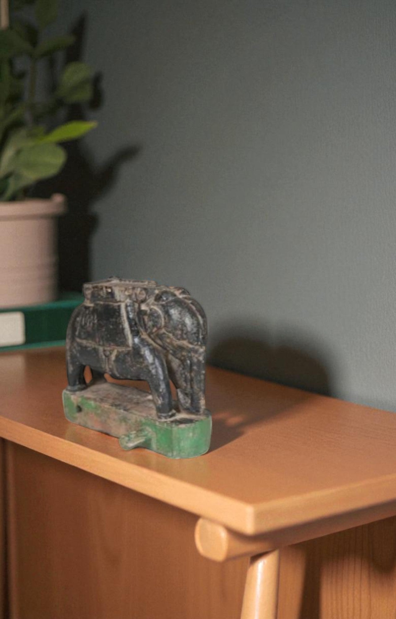 Pull-Along Elephant Statue in Black Teak