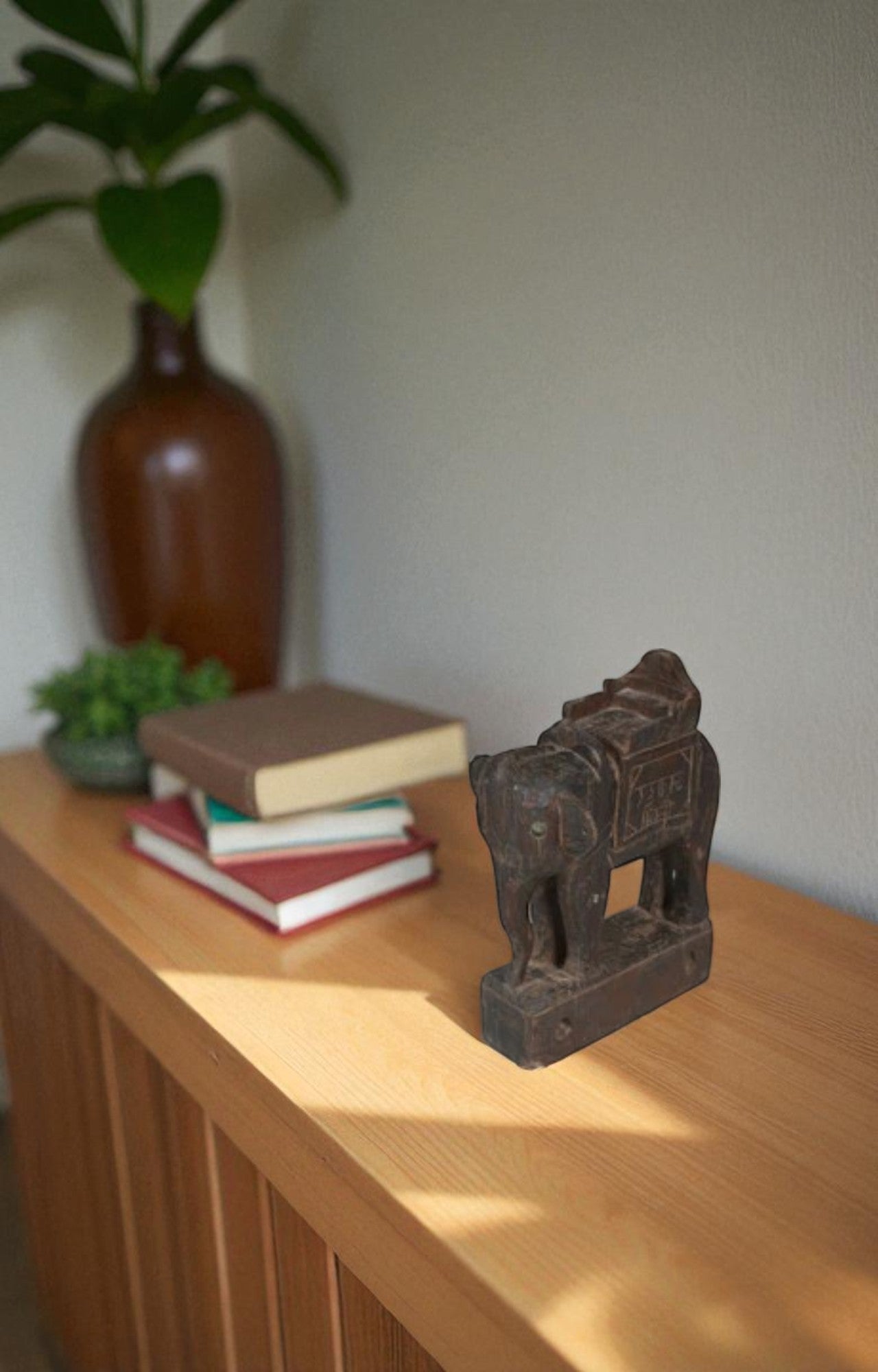 Vintage Wooden Elephant with Inscription Base
