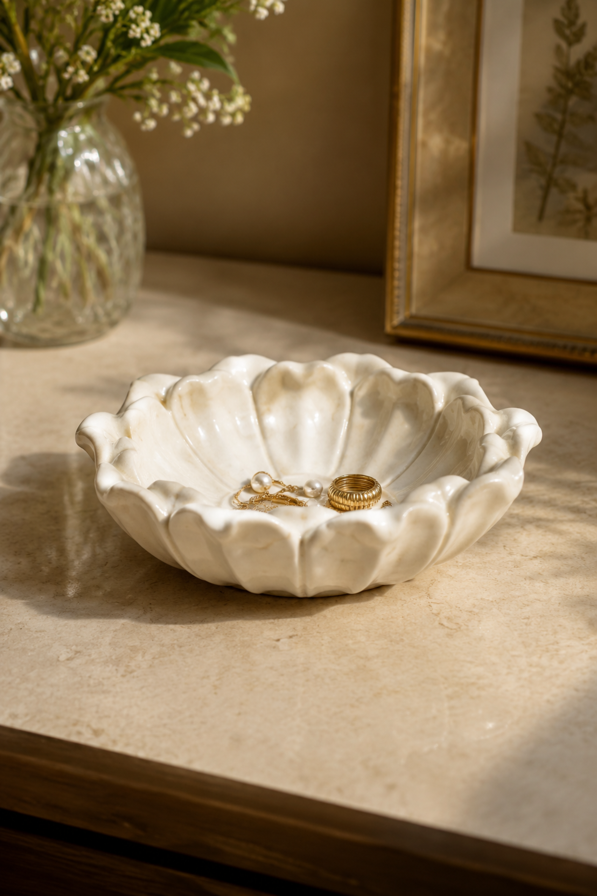 Scalloped Rim Marble Bowl