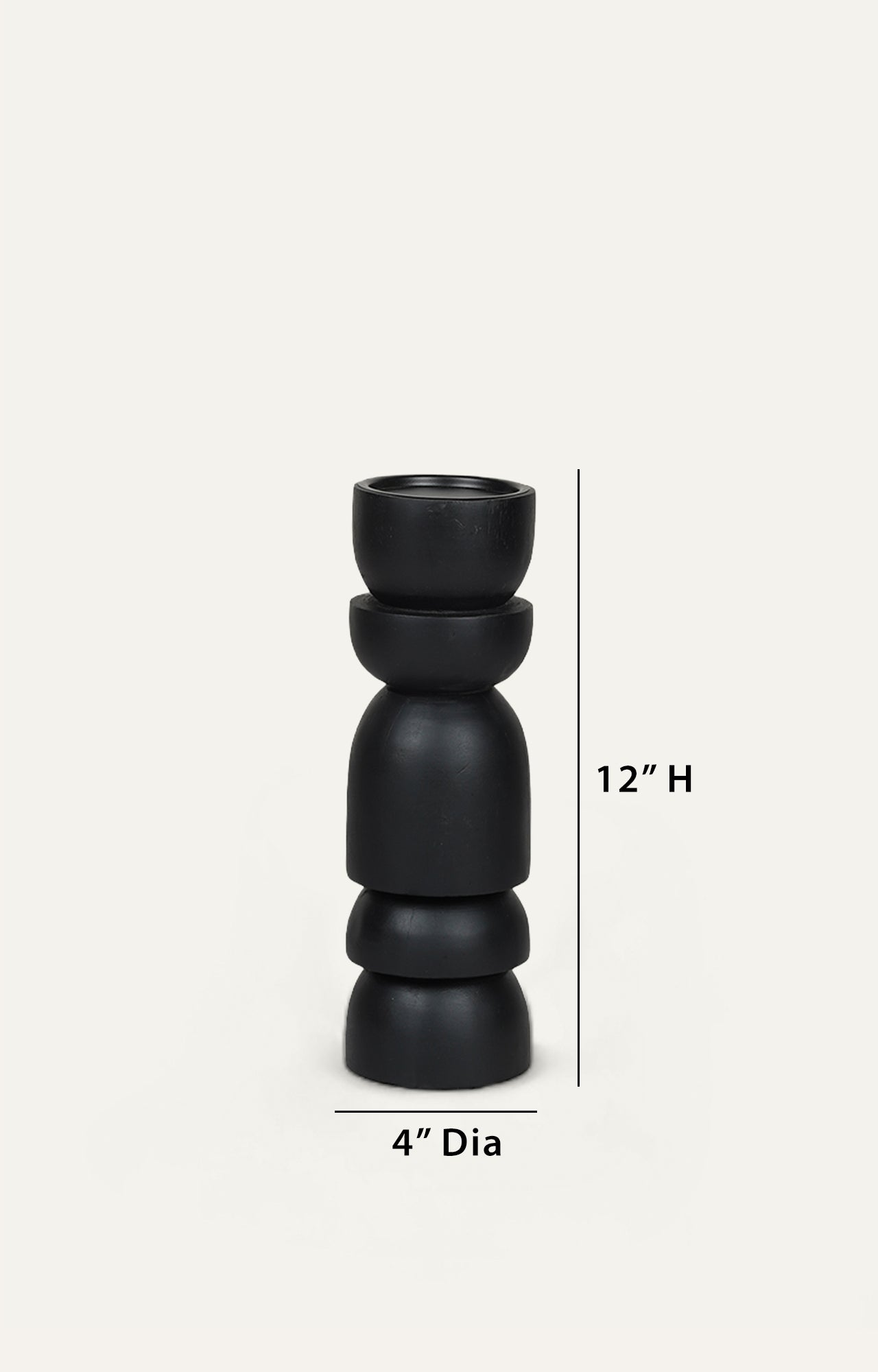 Sculpted wooden Black Candle Stand_size