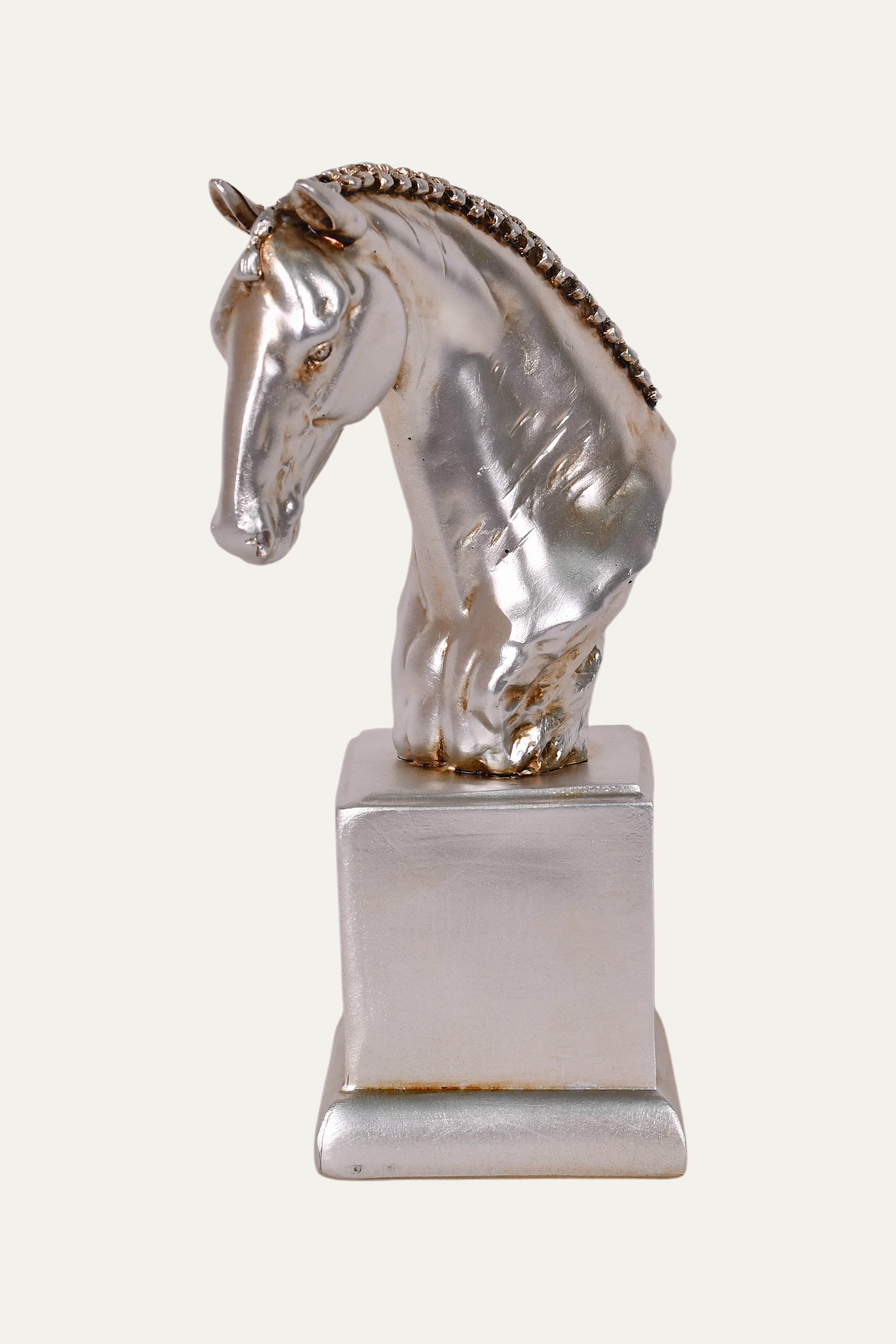 Silver Braided Mane Horse Sculpture