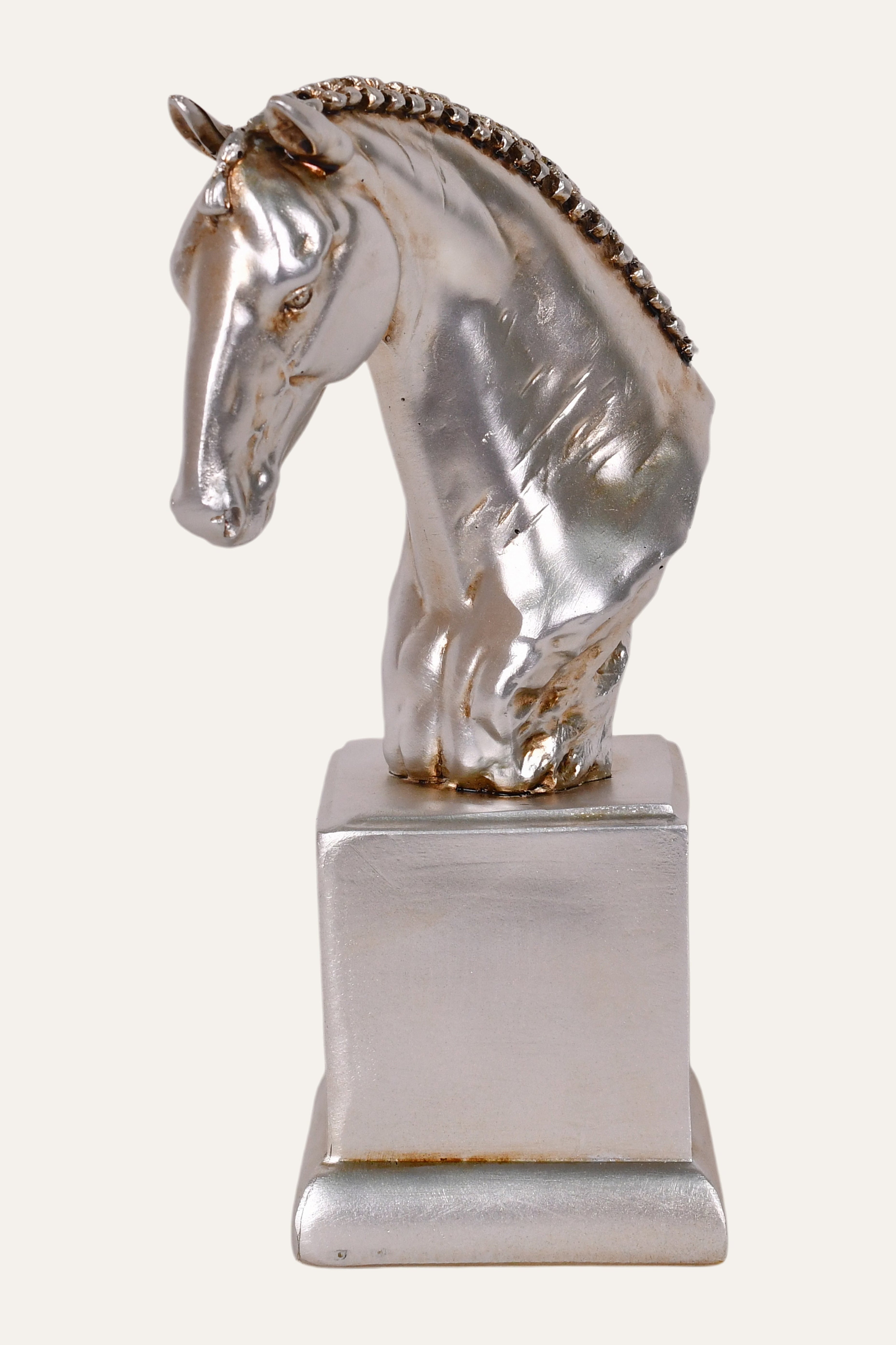 Silver Braided Mane Horse Sculpture