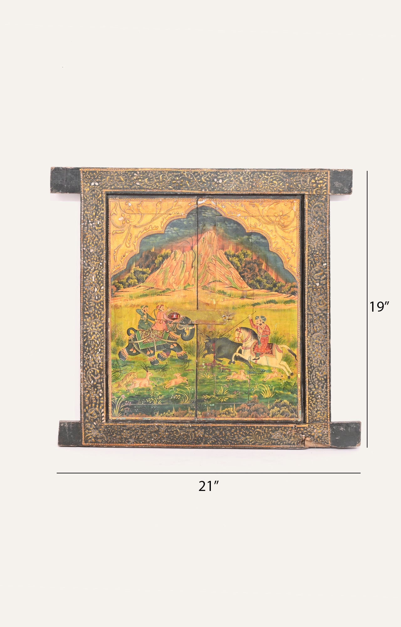 Painted Mughal Shikar Wooden Panel