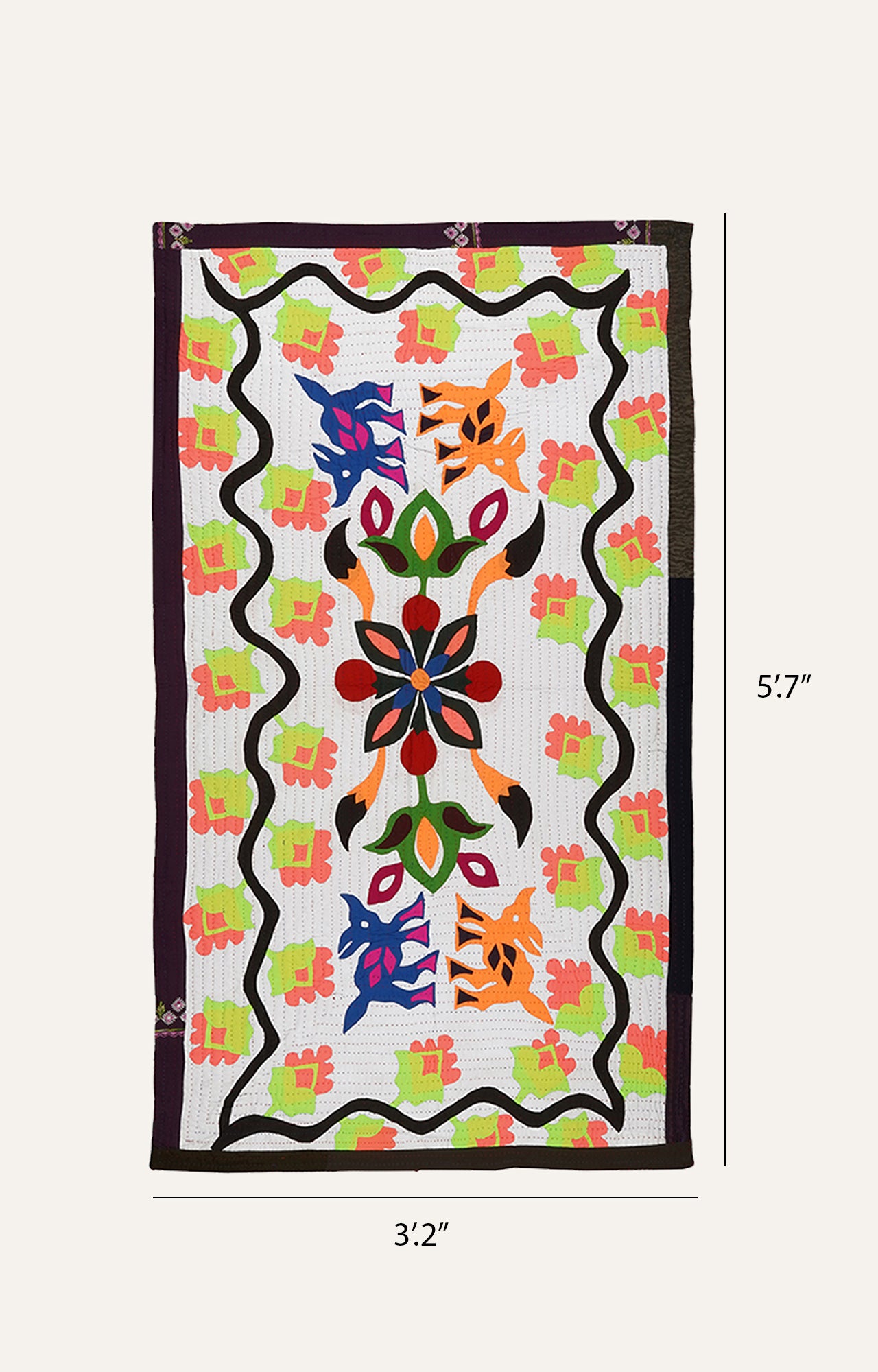 Contemporary Patchwork Applique Flowers Vintage Textile