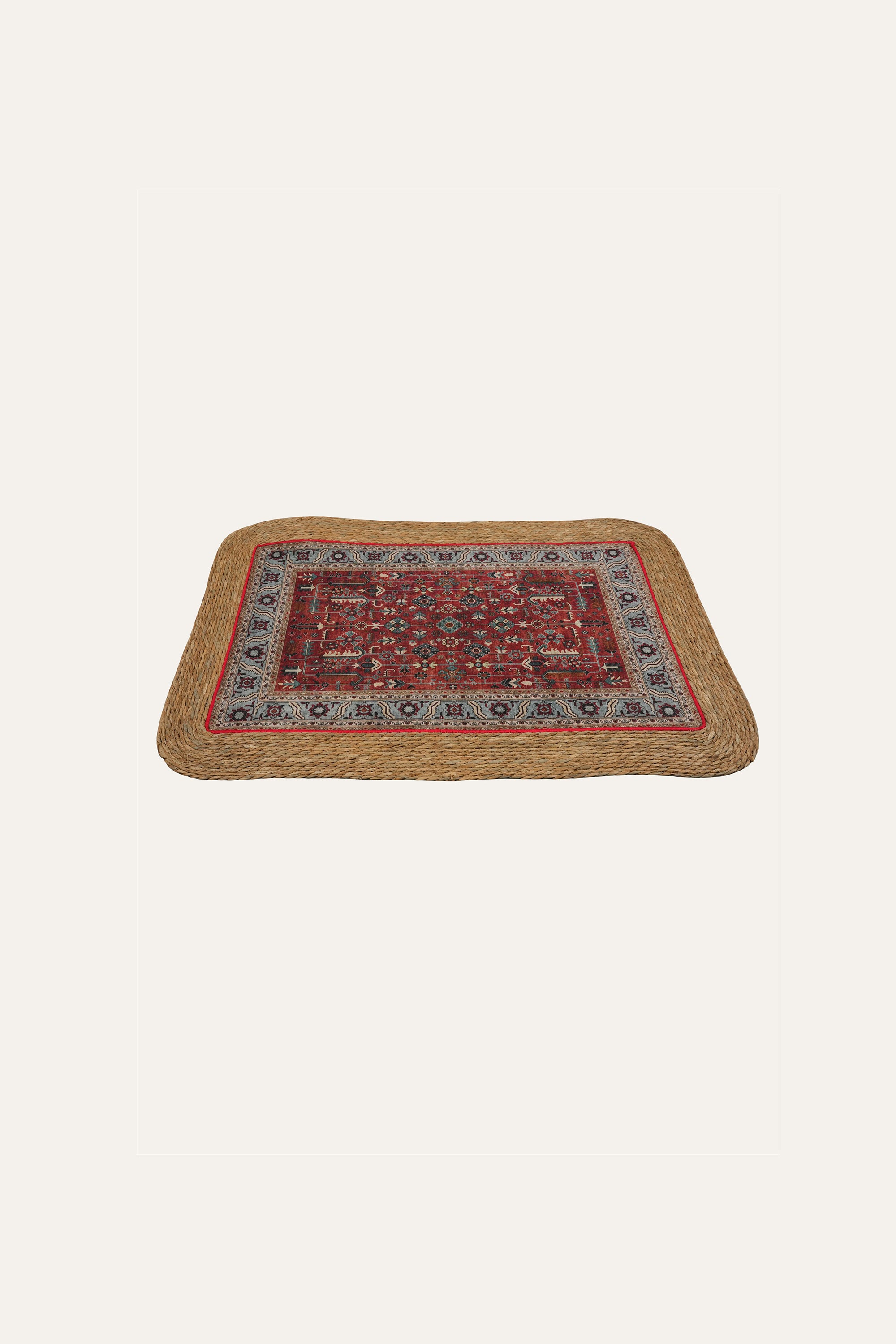 Small handwoven straw cotton floor mat