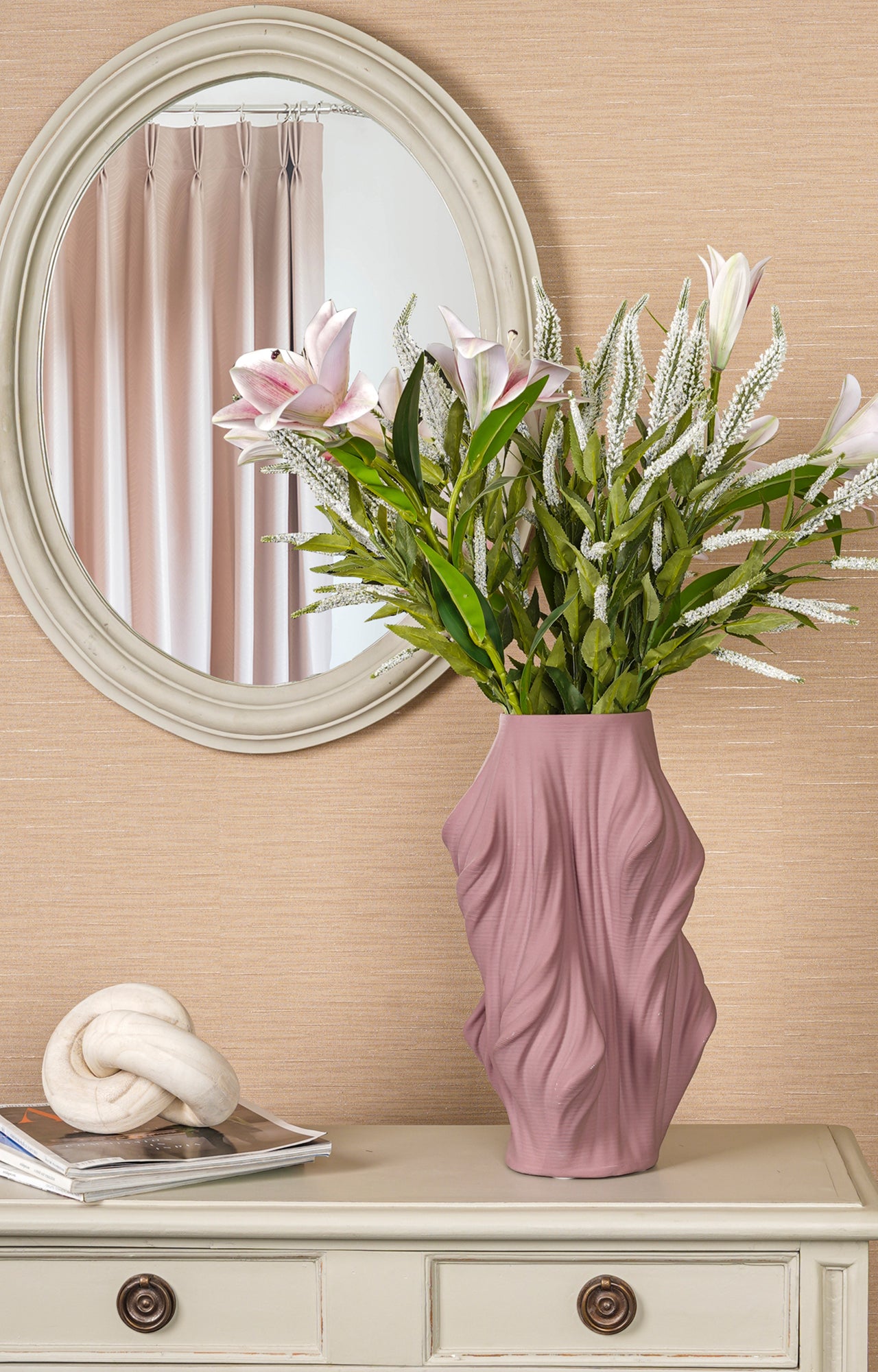 Soft Blush Ceramic Vase with Flared Rim_lifestyle