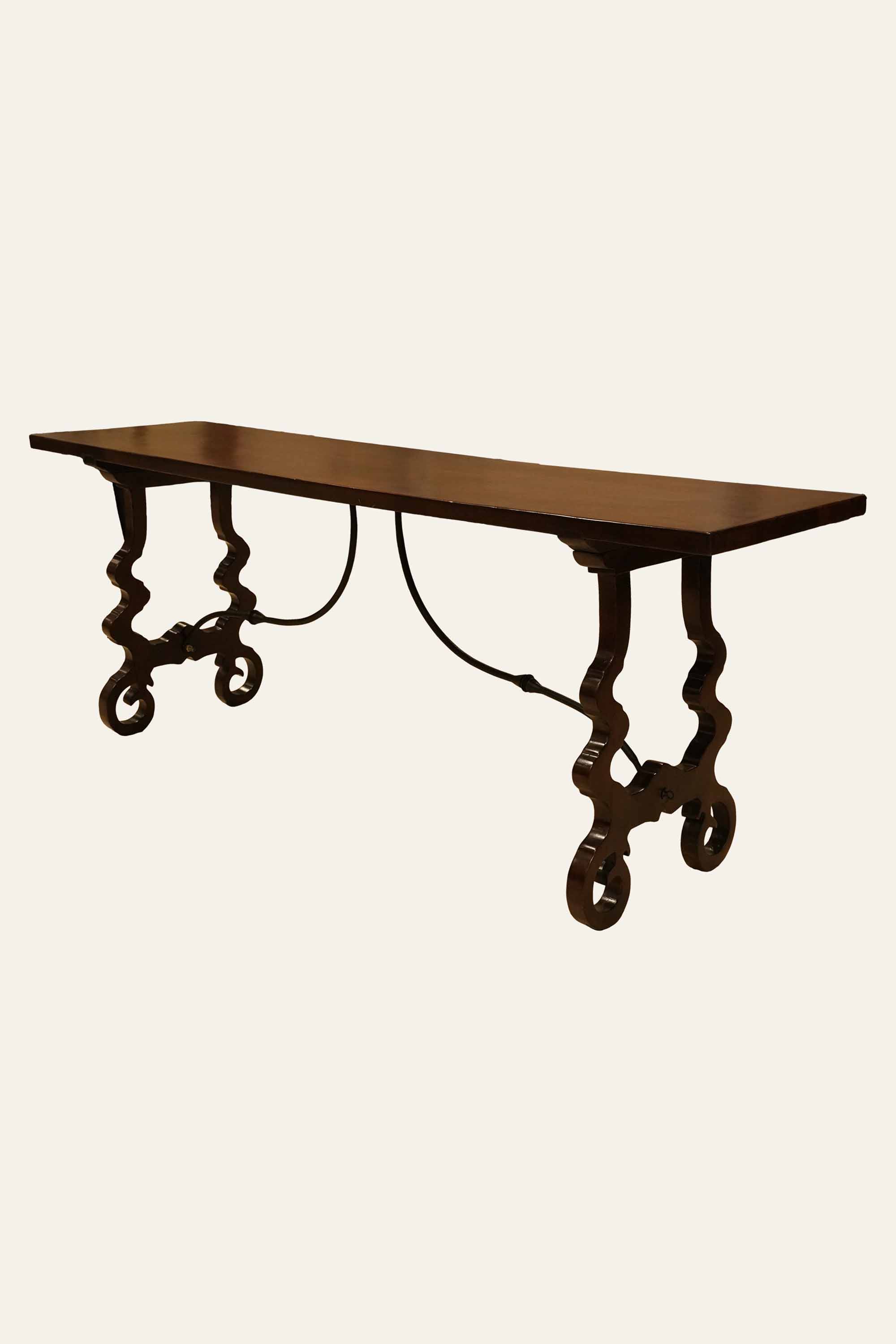 Spanish-Style Wrought Iron Console Table with Wooden Top