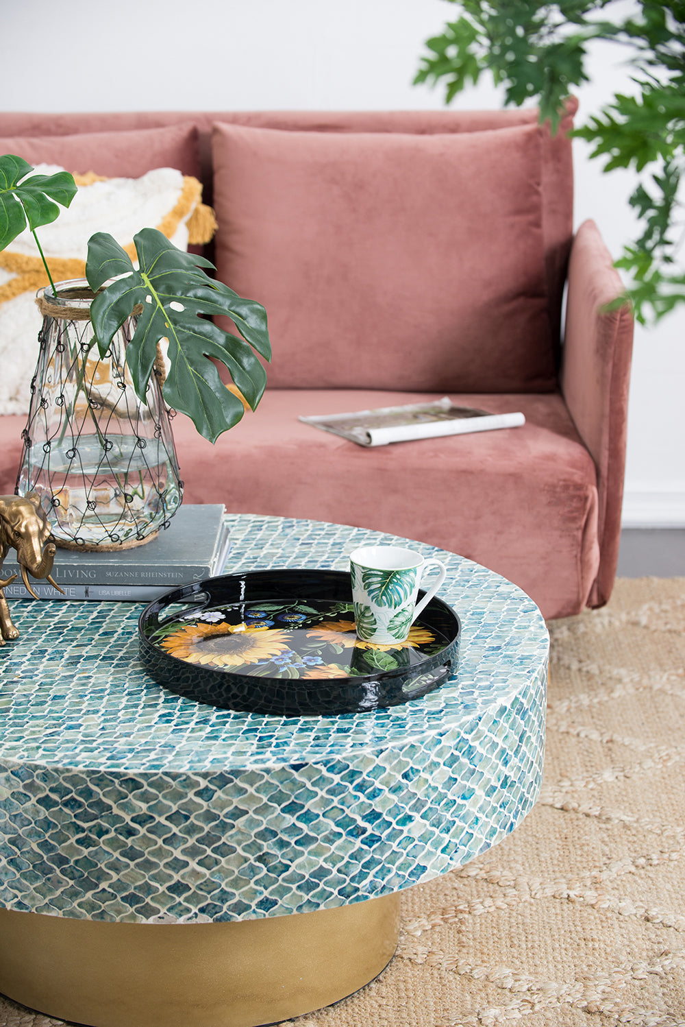 Sunflower and Botanical Round Resin Tray Big