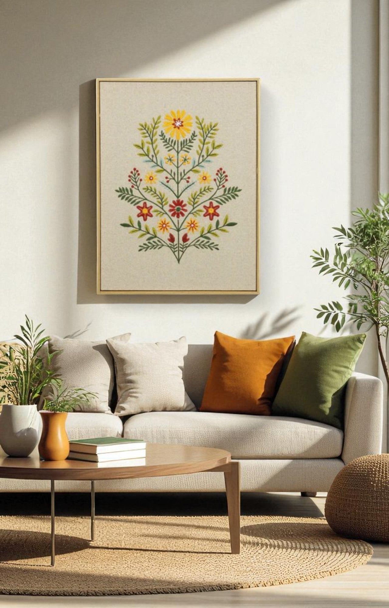 Floral Embroidery Art with Frame