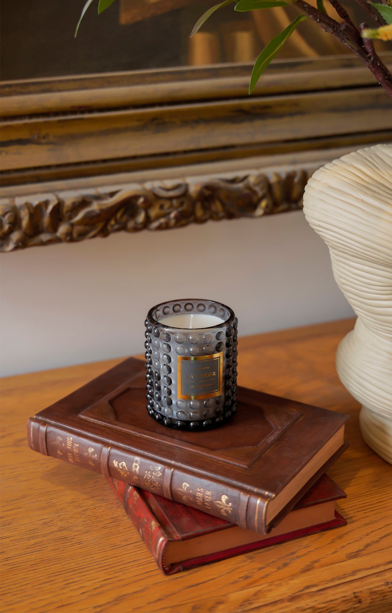 Decorative lavender scented candle