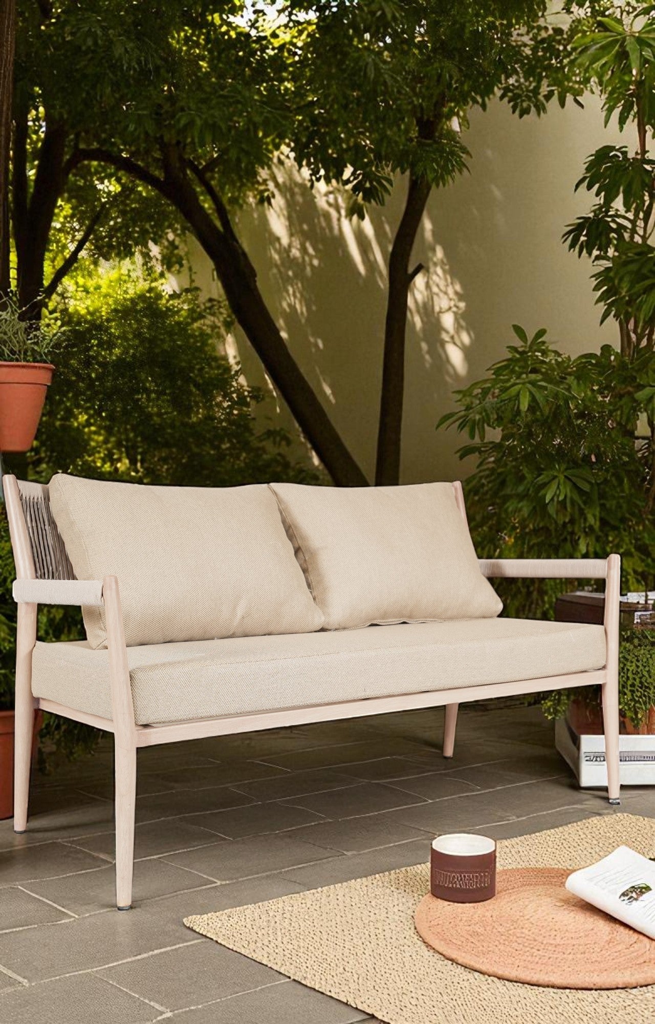 Rustic Metal with Nylon Rope 2 Seater Outdoor Sofa