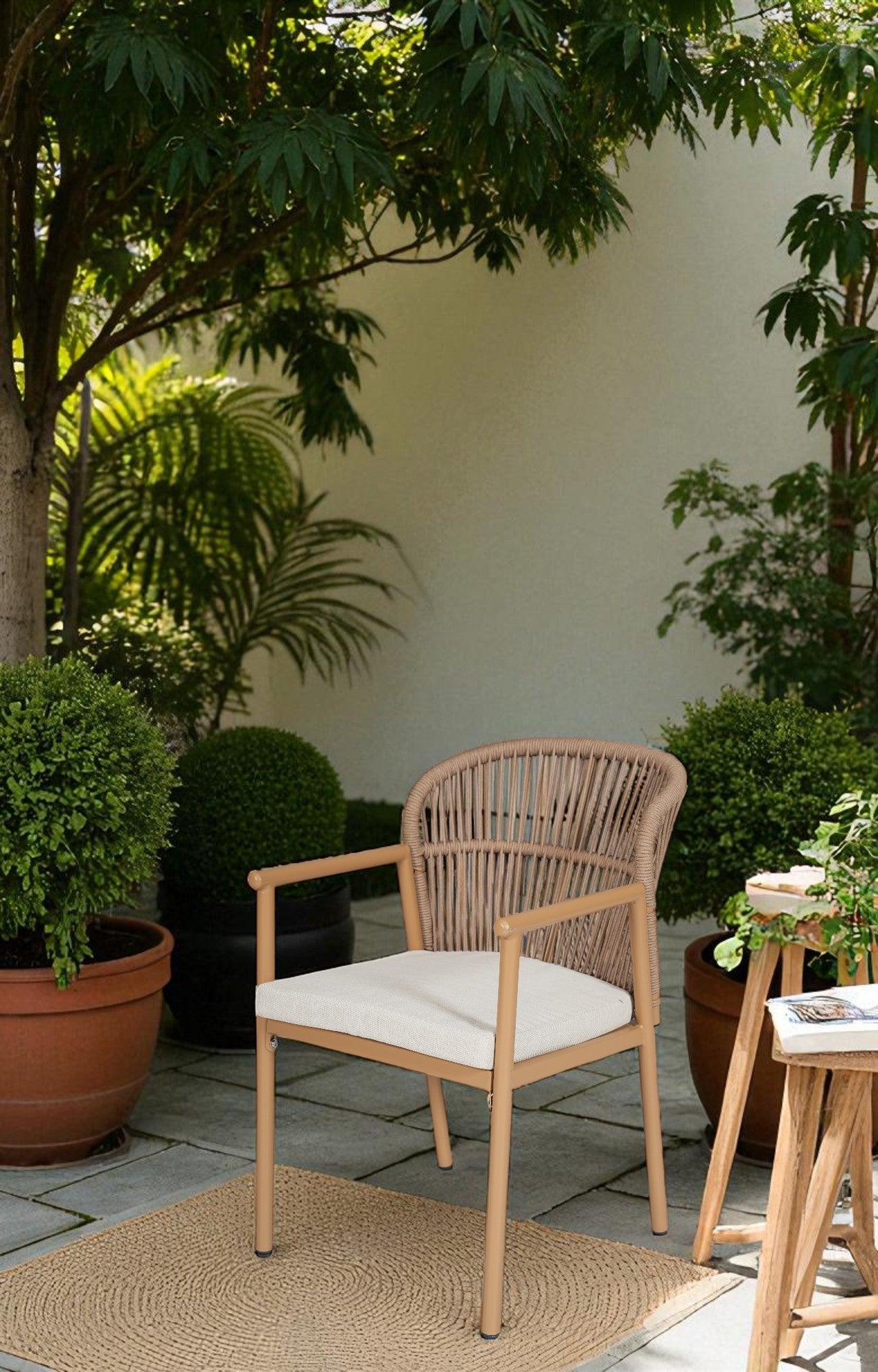 Willow Nylon Ropes Woven Back Metal Outdoor Chair