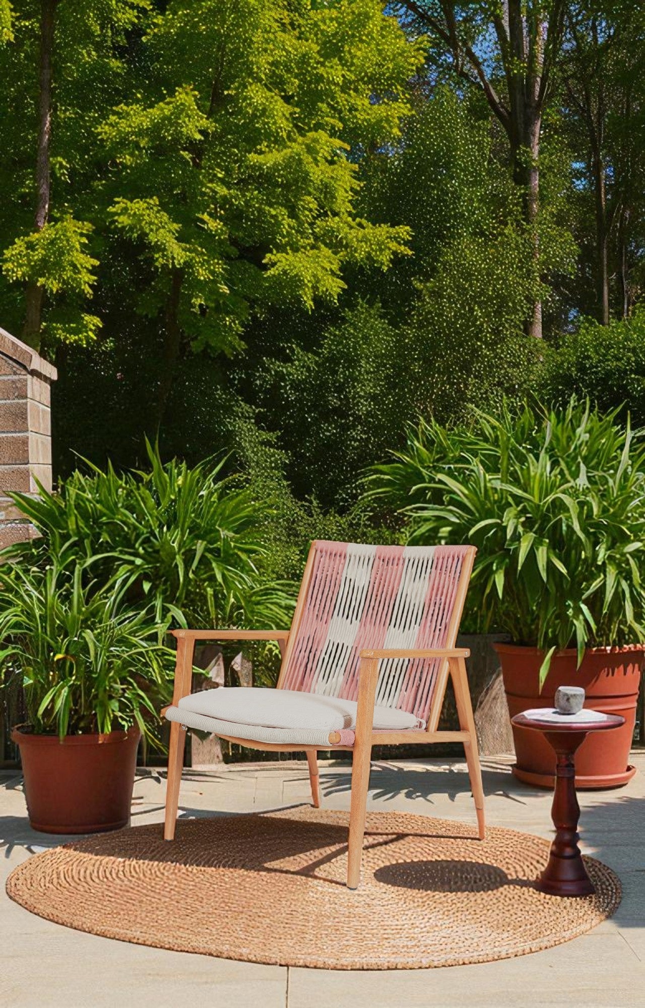 Sierra Metal Arm Chair with Pastel Pink Nylon Ropes Backrest