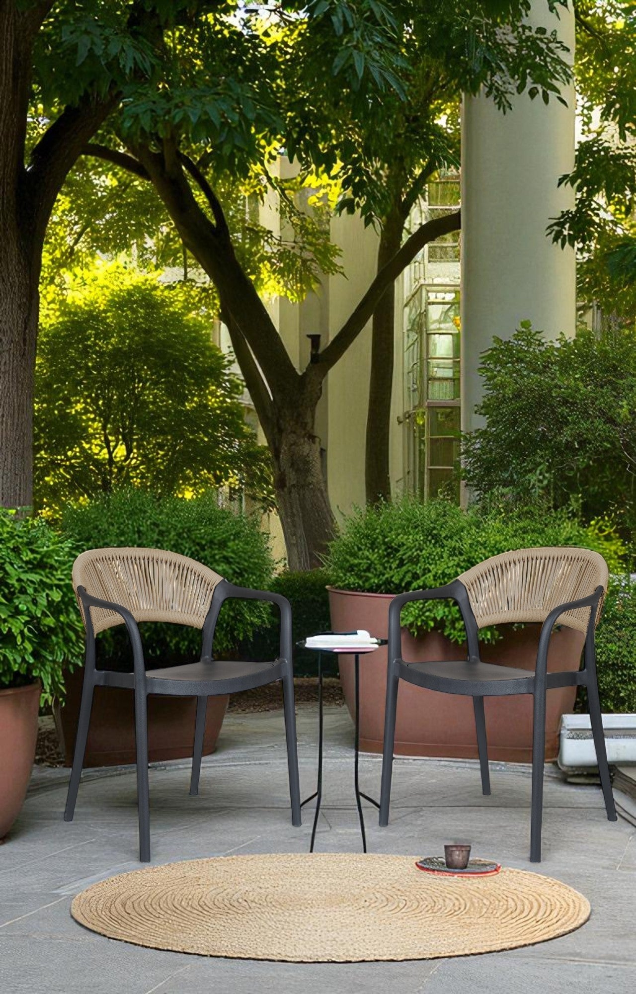 Noir Black Metal Chair with Wicker Backrest