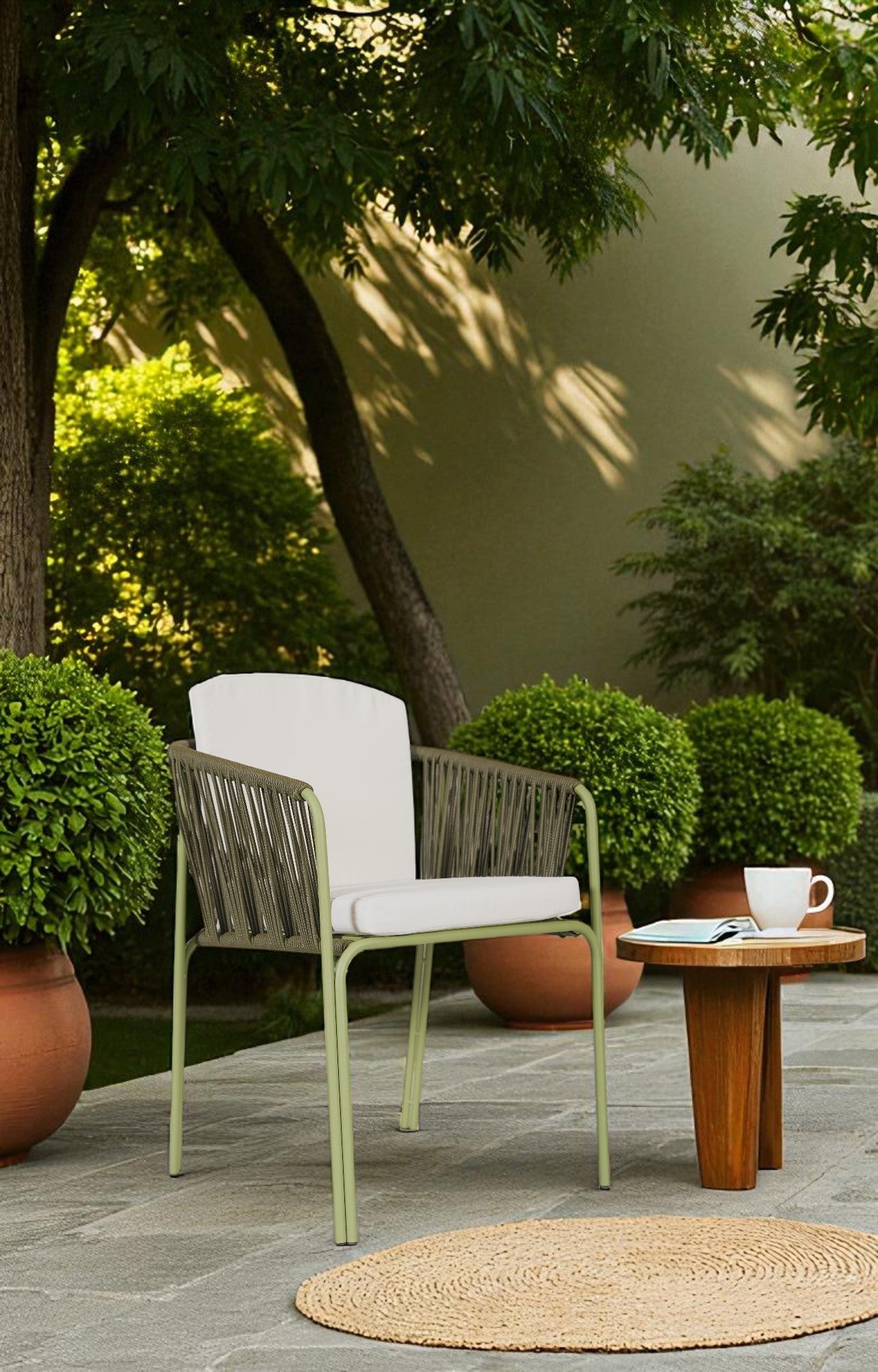 Olive Green Metal with Nylon Ropes Outdoor Armchair