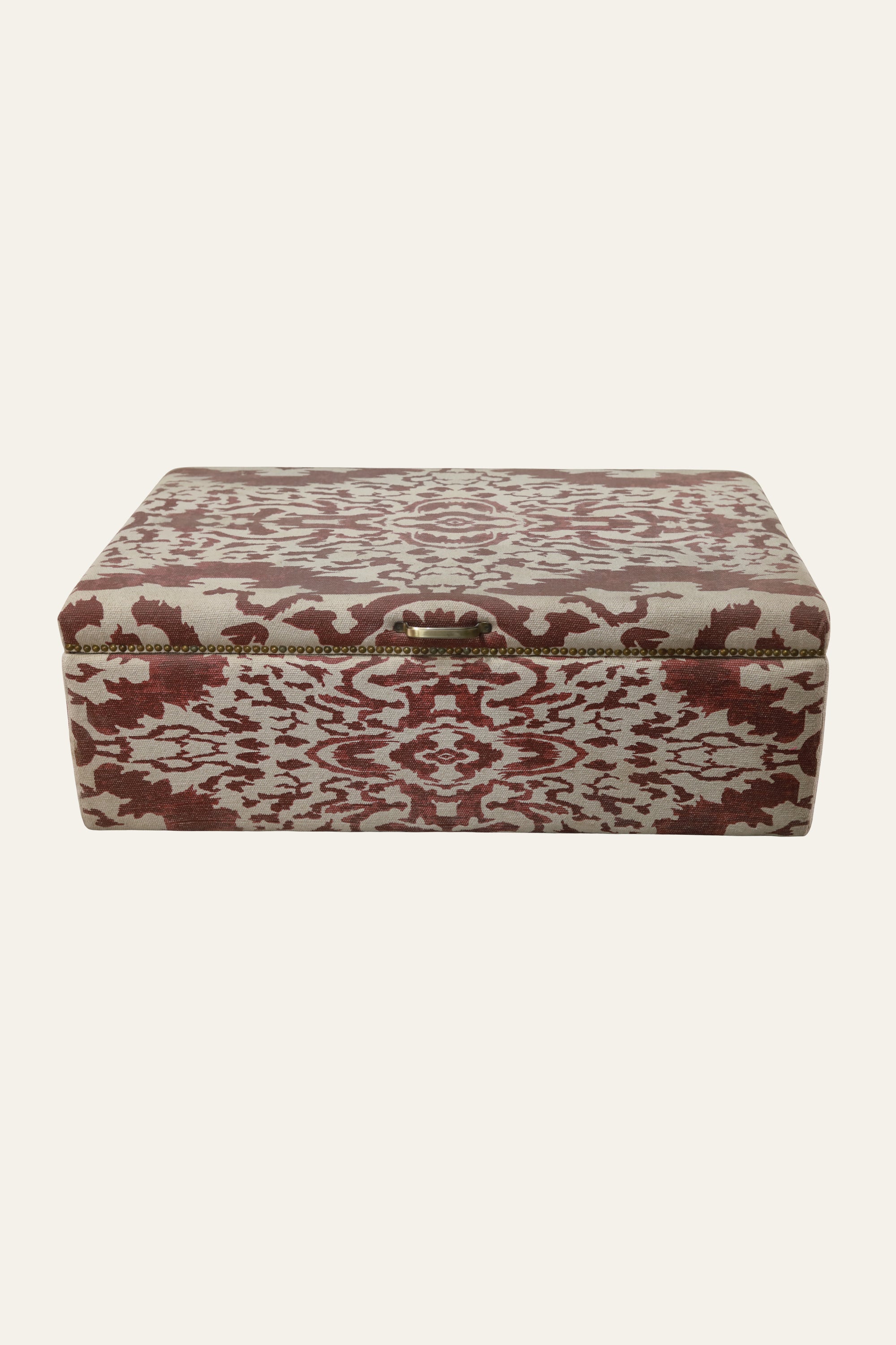 Floral Handwoven Dhurrie Storage Trunk with Brasshead Trim