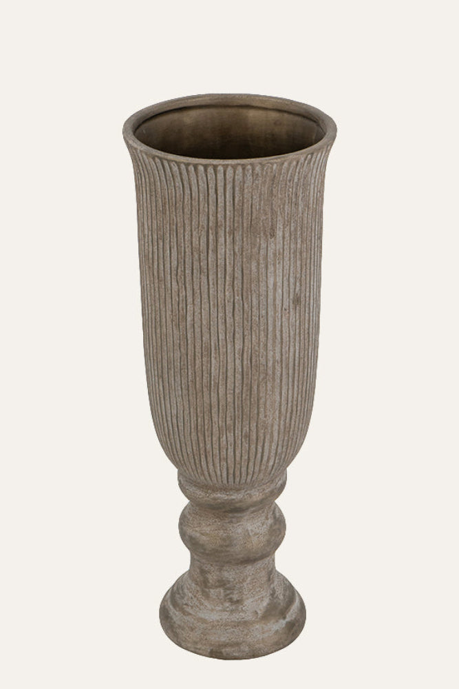 Tall Ribbed Vase with Pedestal Base