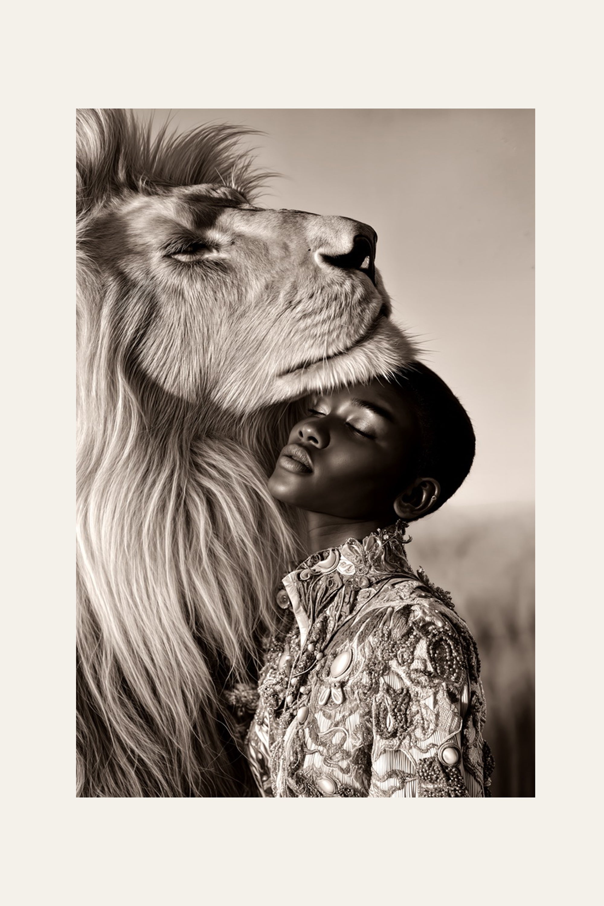 The Lion’s Embrace portrait wall art