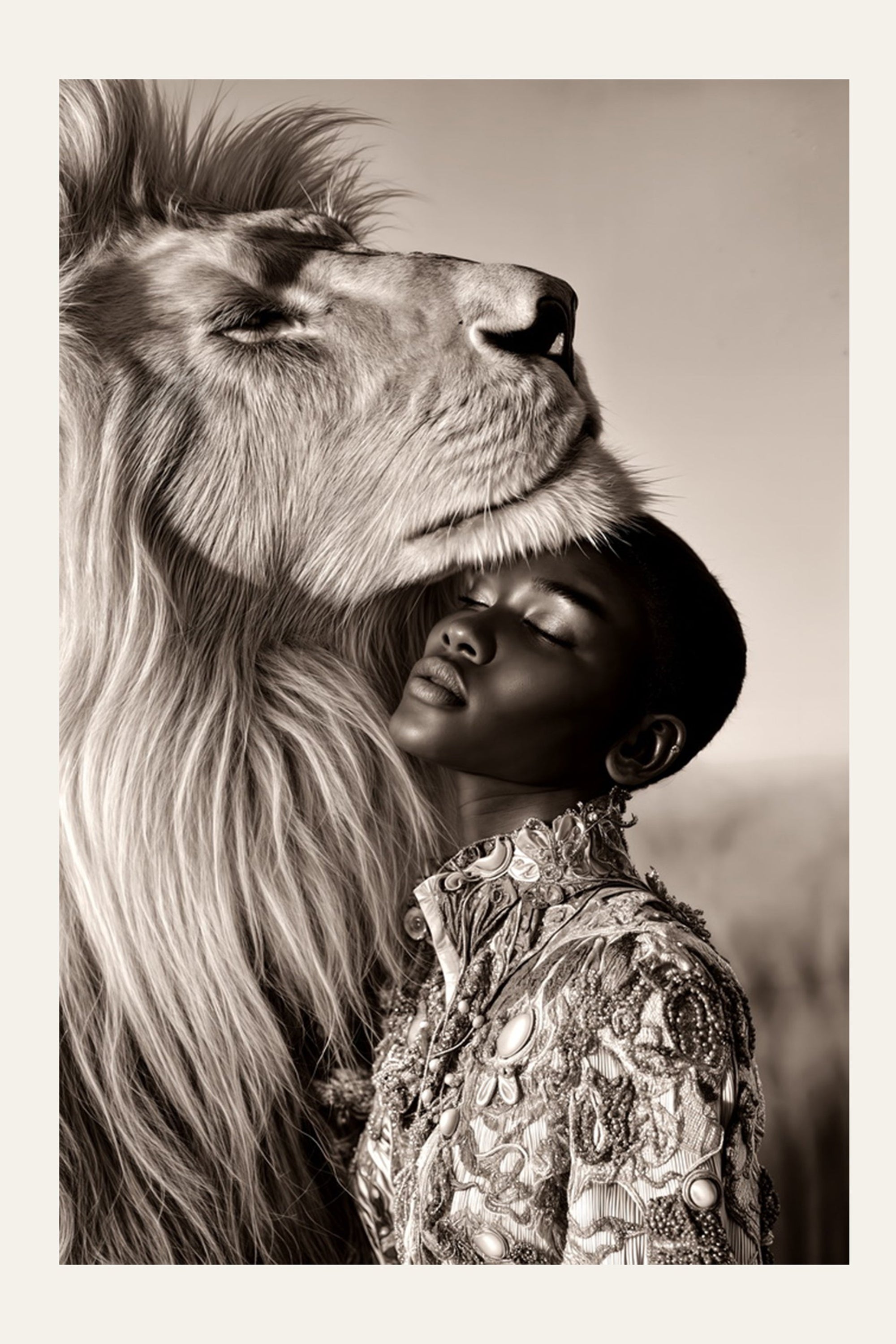The Lion’s Embrace portrait wall art
