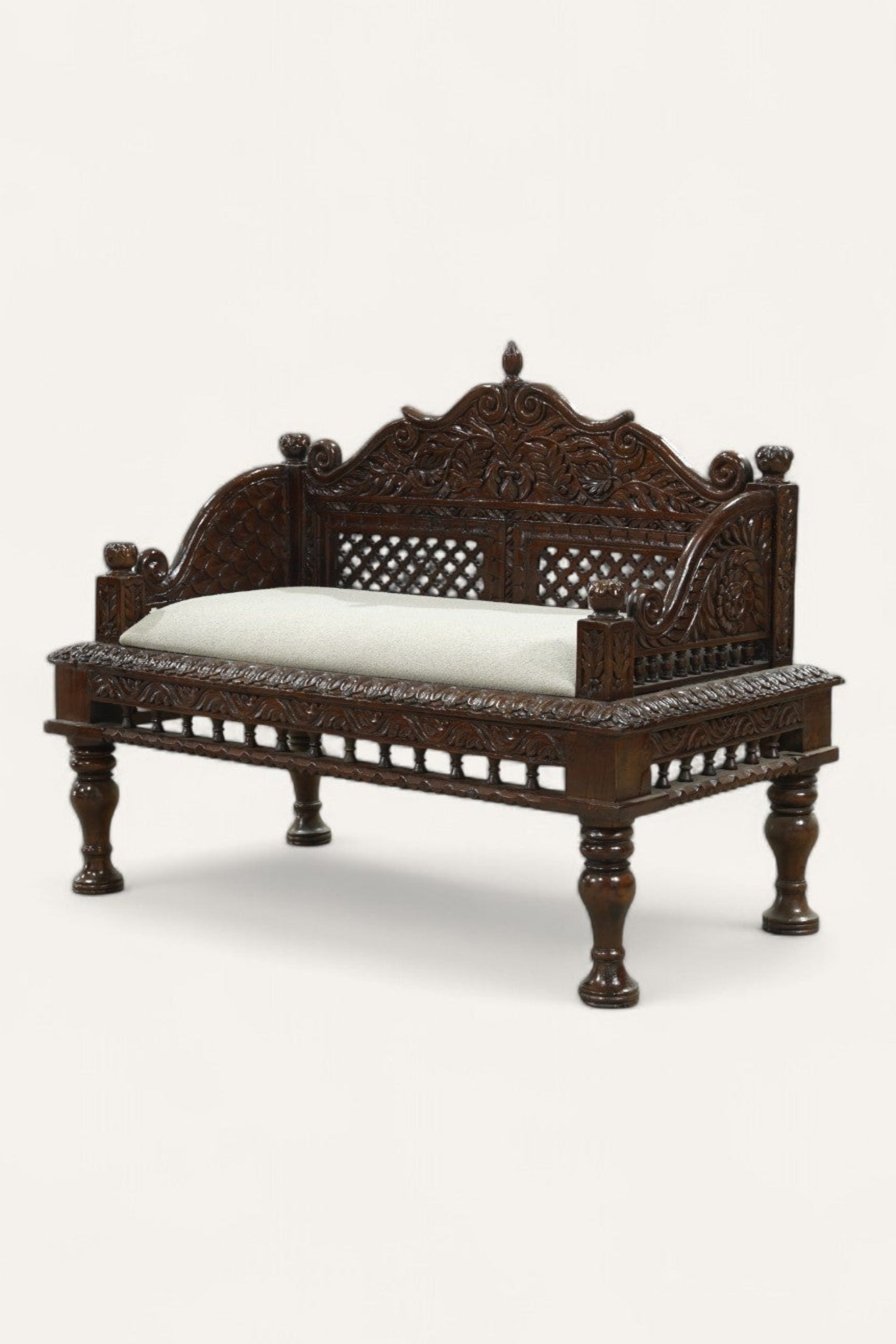 Traditional Hand-Carved Teak Bench