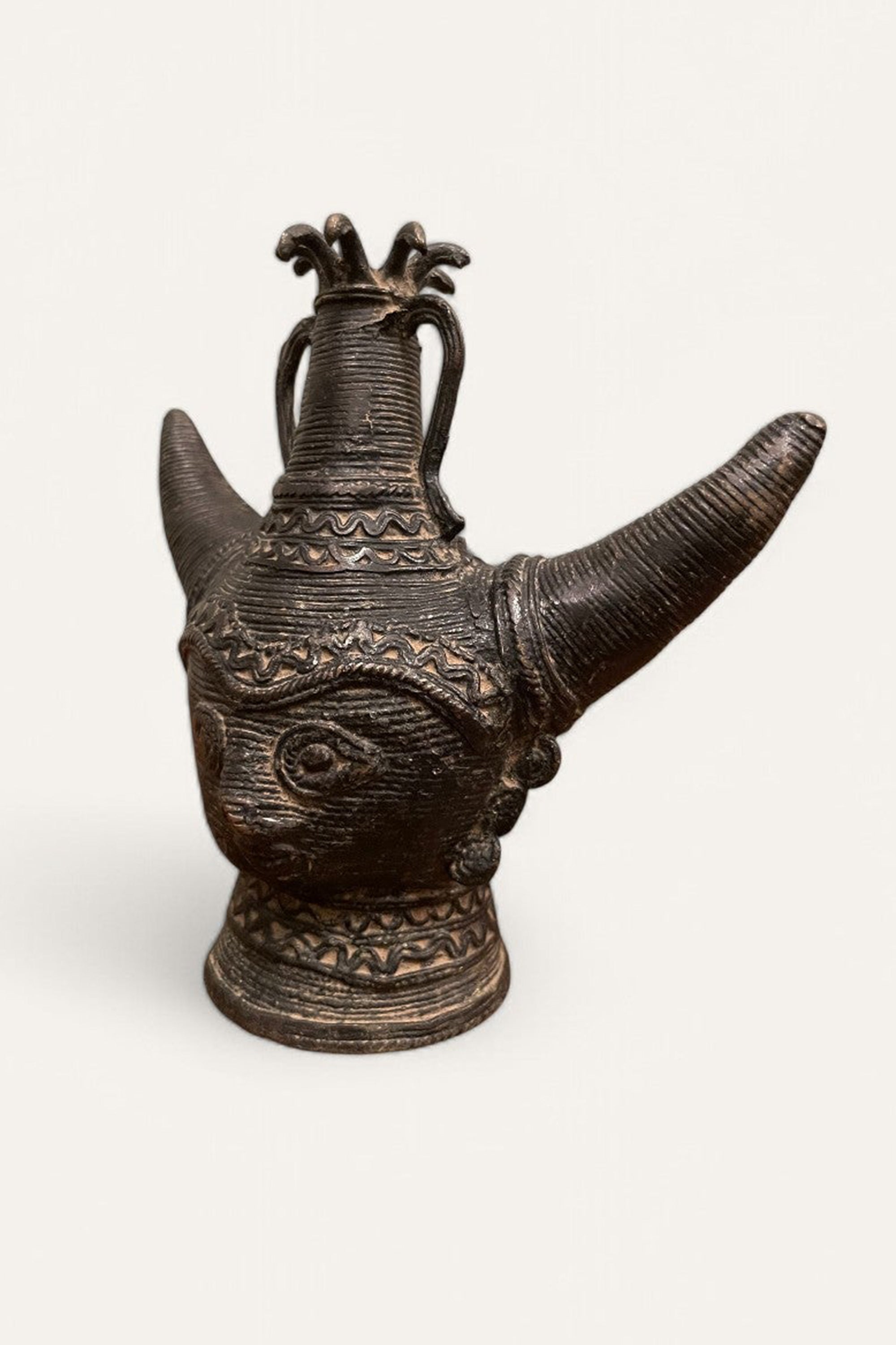 Tribal King Head Brass Sculpture