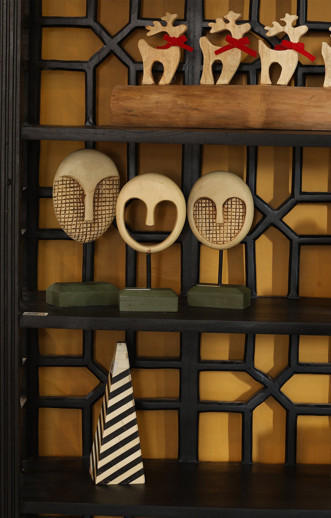 Rustic Carved Mango Wood Tribal Mask Set of Three