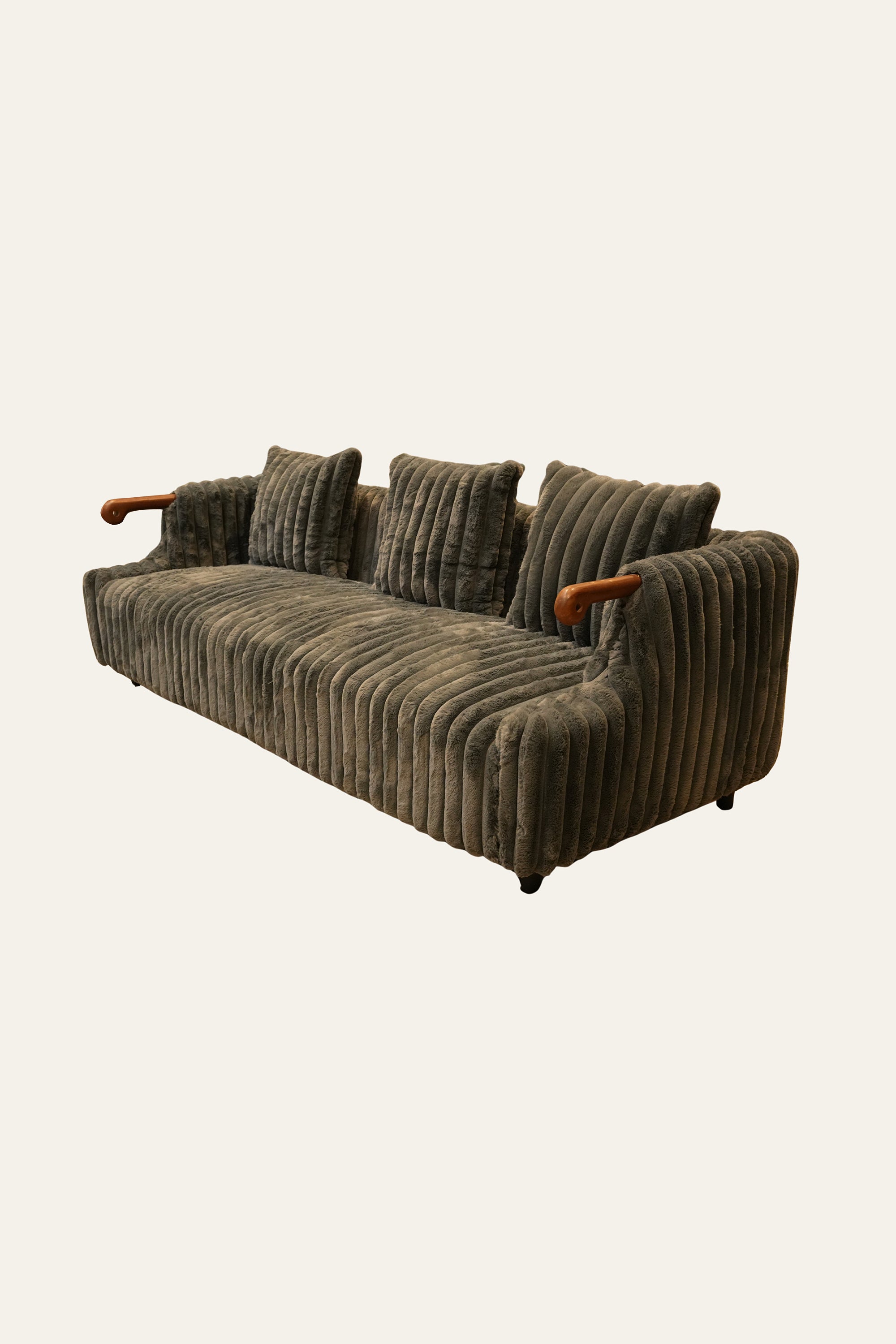 Charcoal Channel Sofa with Wooden Arm Accents