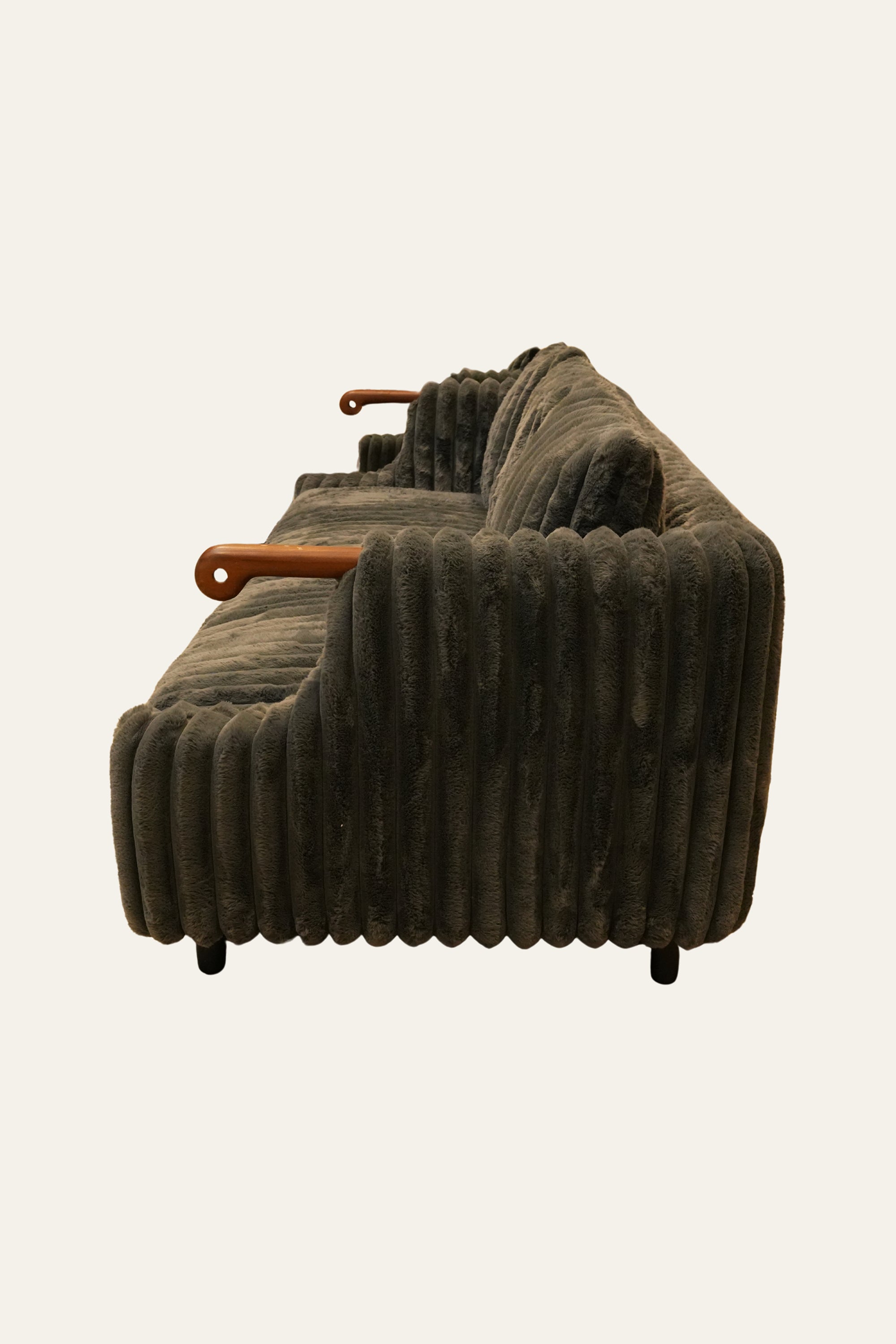 Charcoal Channel Sofa with Wooden Arm Accents