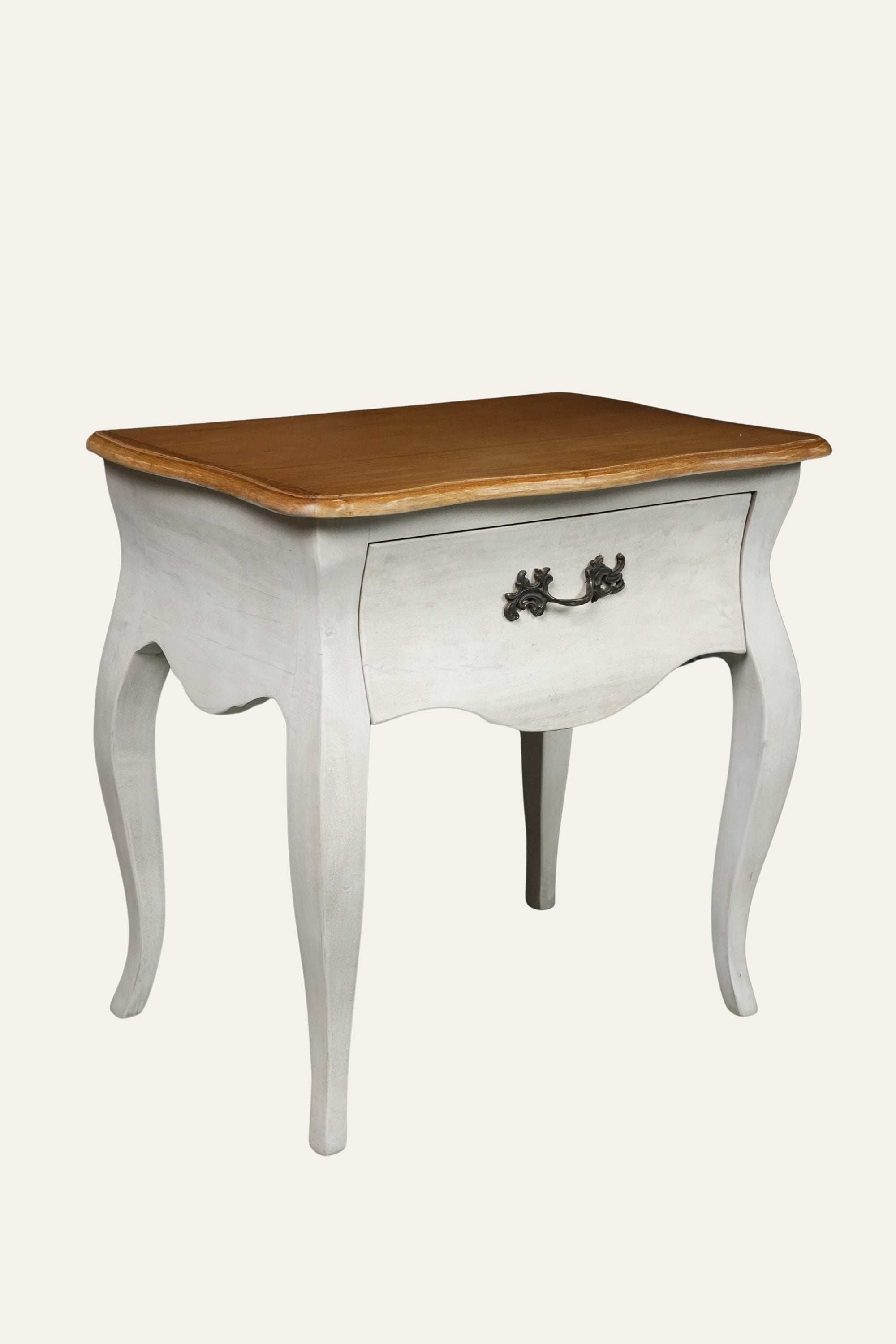 Two-Tone French Country Bedside Table with Storage Drawer