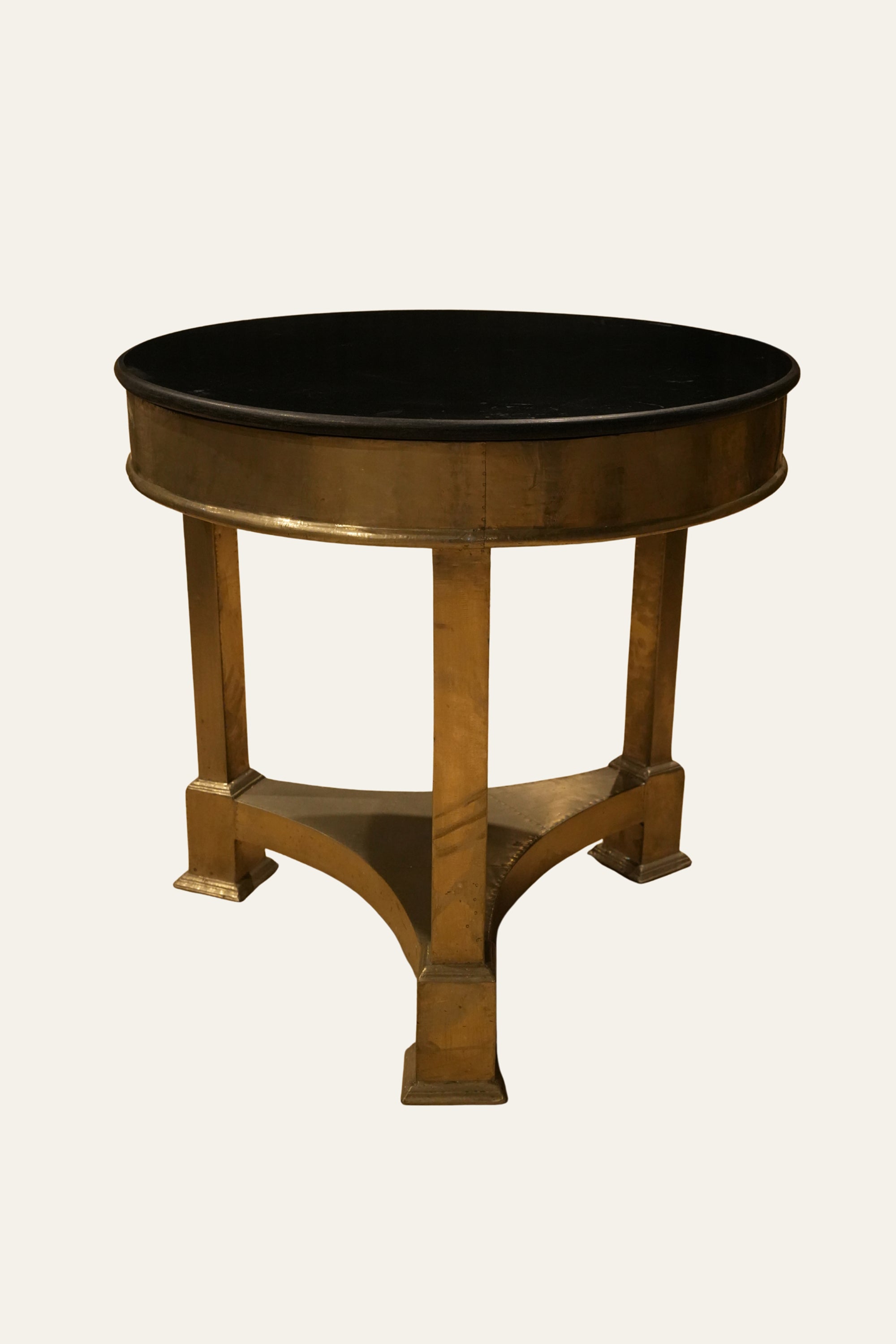 Round Marble Top Metal Cladded Bedside Table