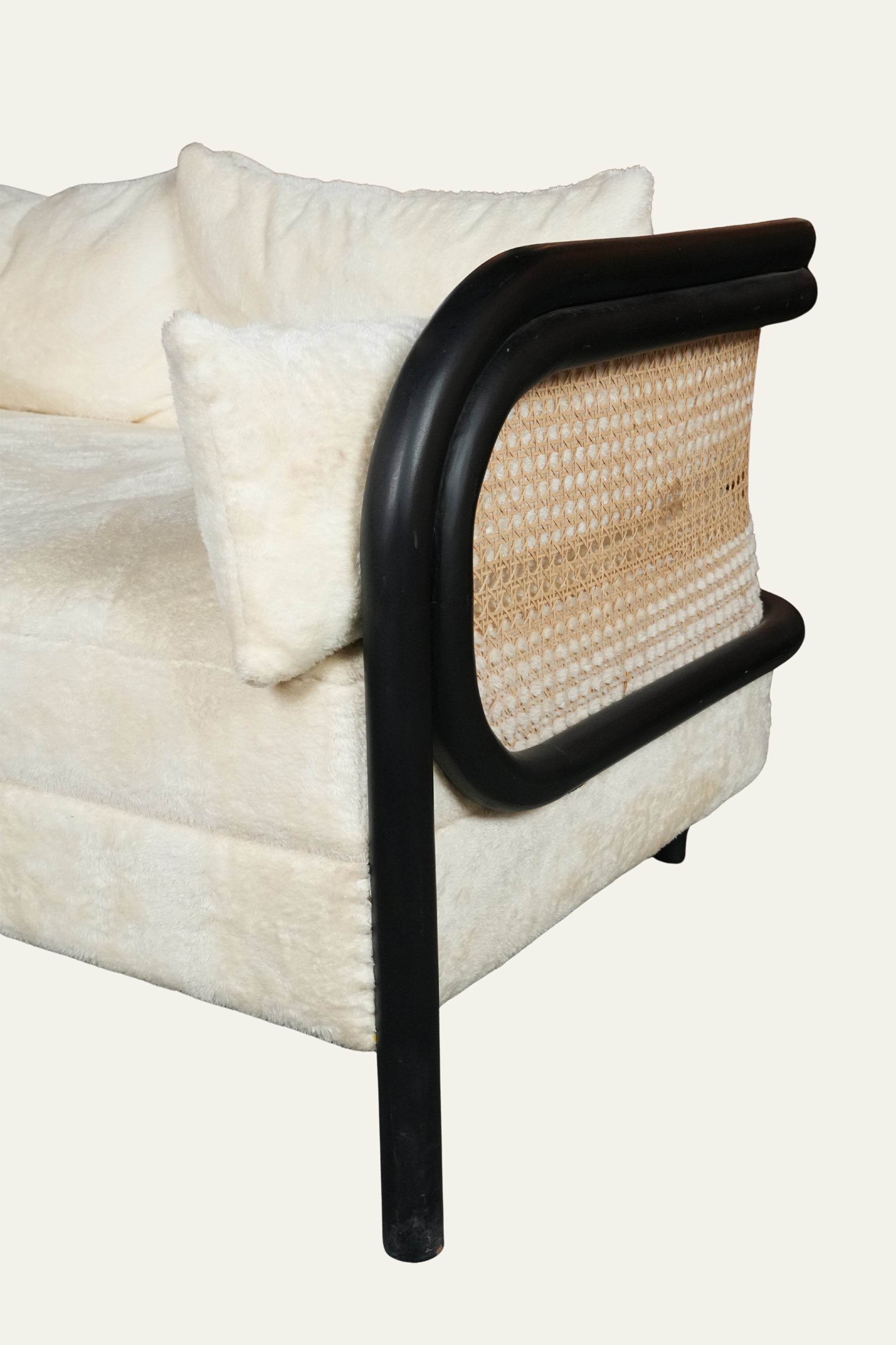 Cane Arm Loveseat Sofa in White Upholstery