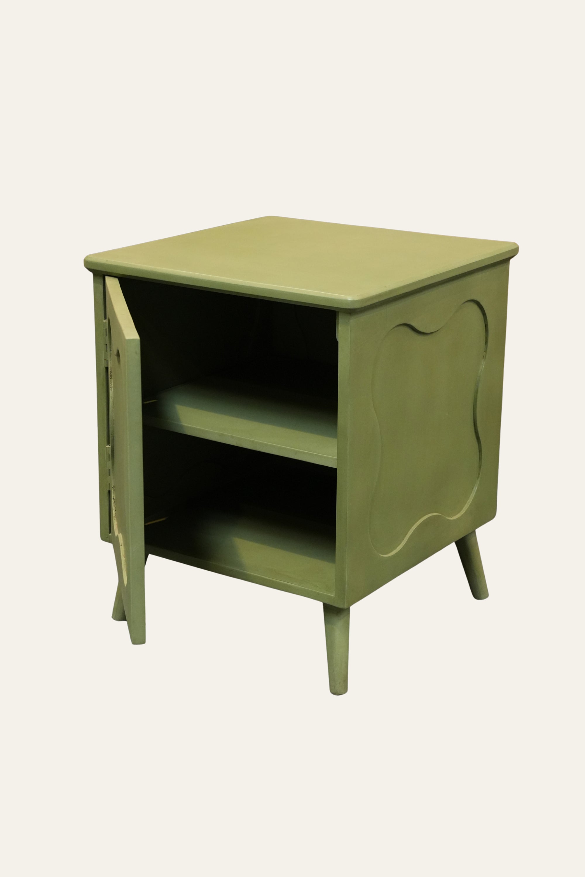 Olive Green Modern Bedside Table with 2 Storage Shelves