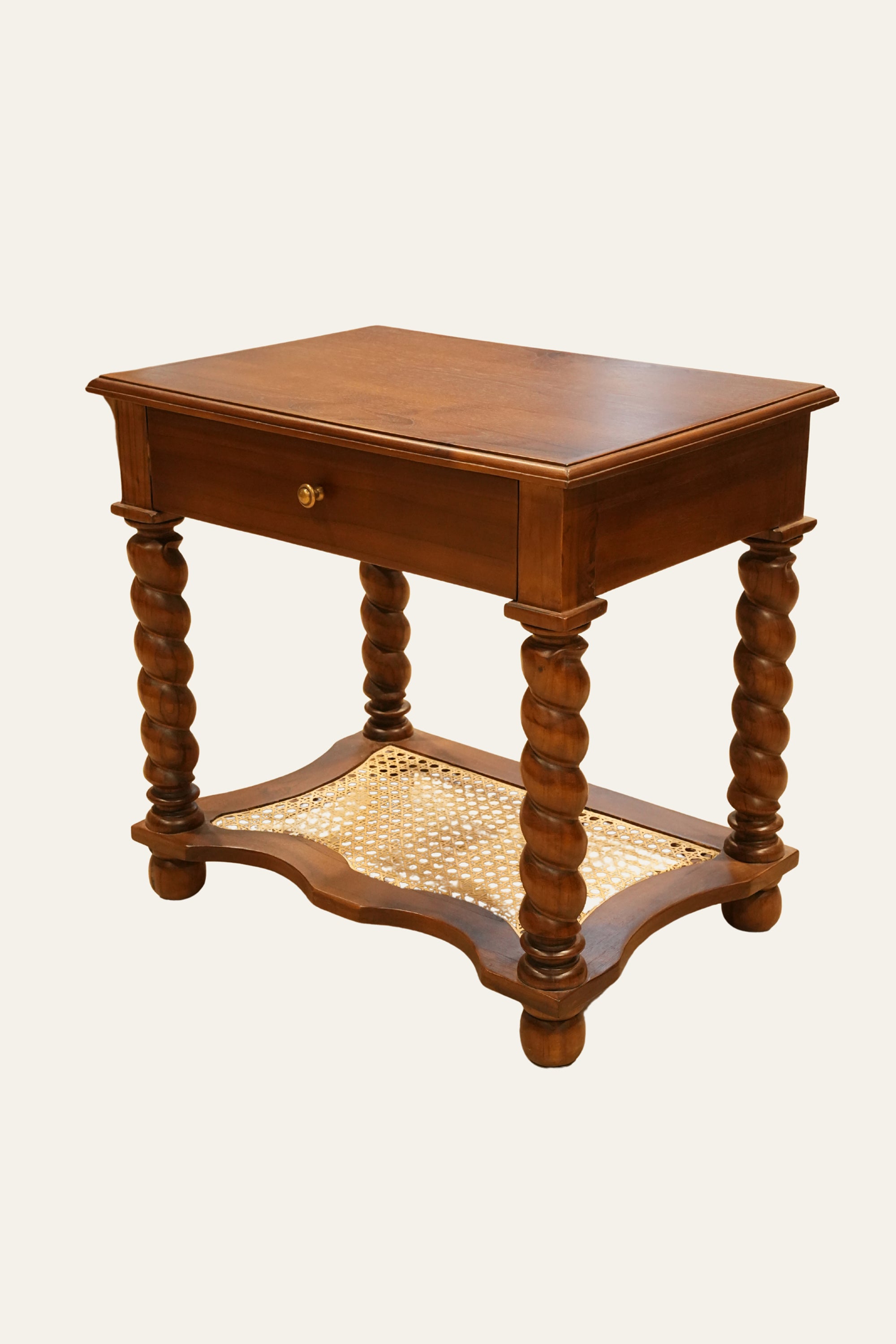 Barley Twist 1-Drawer Bedside Table with Cane Shelf