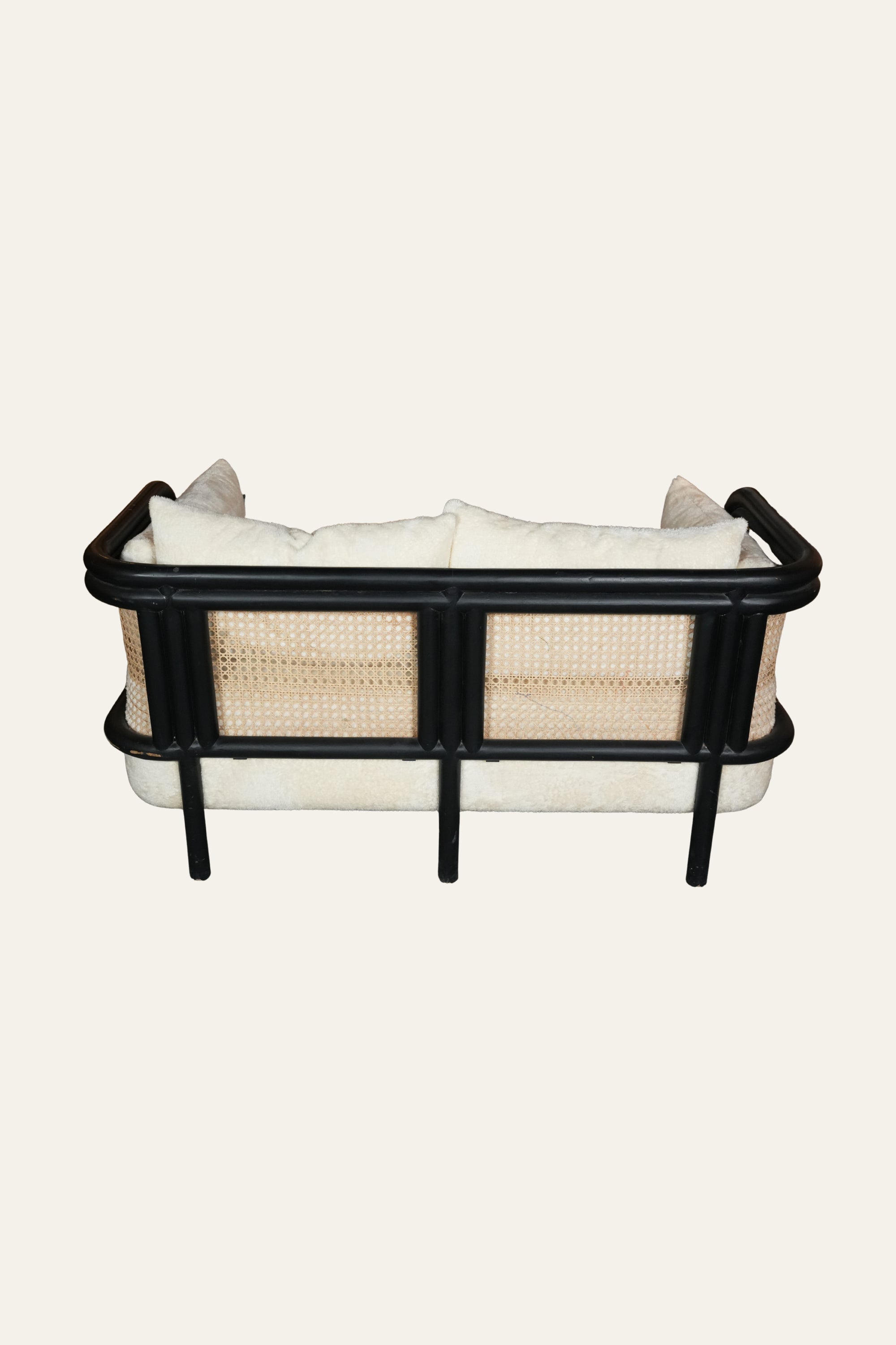 Cane Arm Loveseat Sofa in White Upholstery