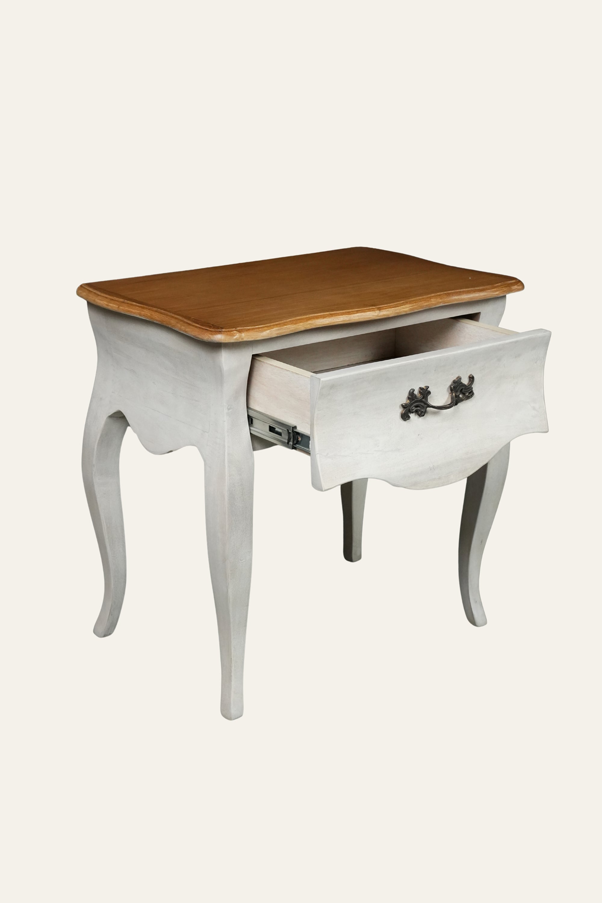Two-Tone French Country Bedside Table with Storage Drawer