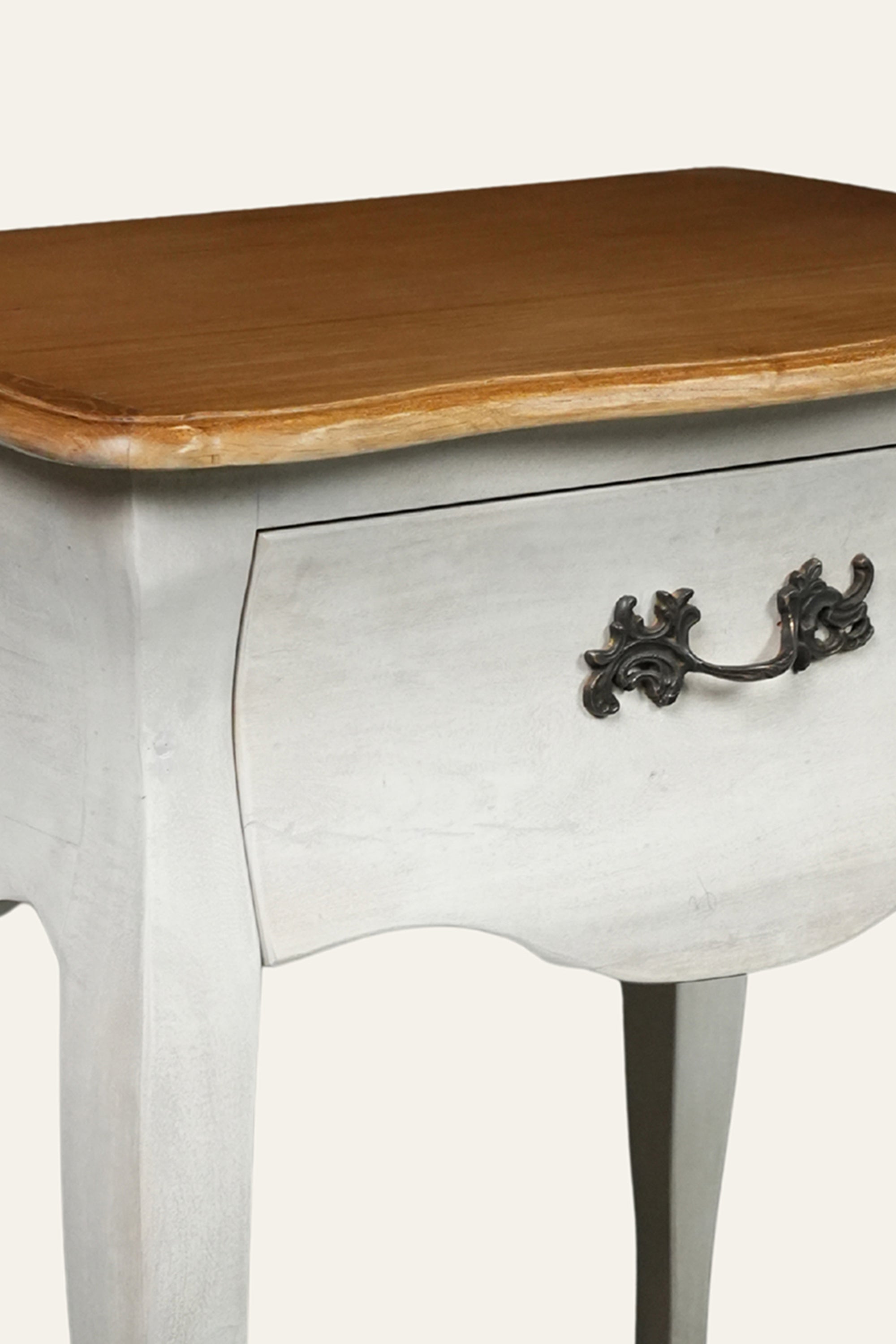 Two-Tone French Country Bedside Table with Storage Drawer