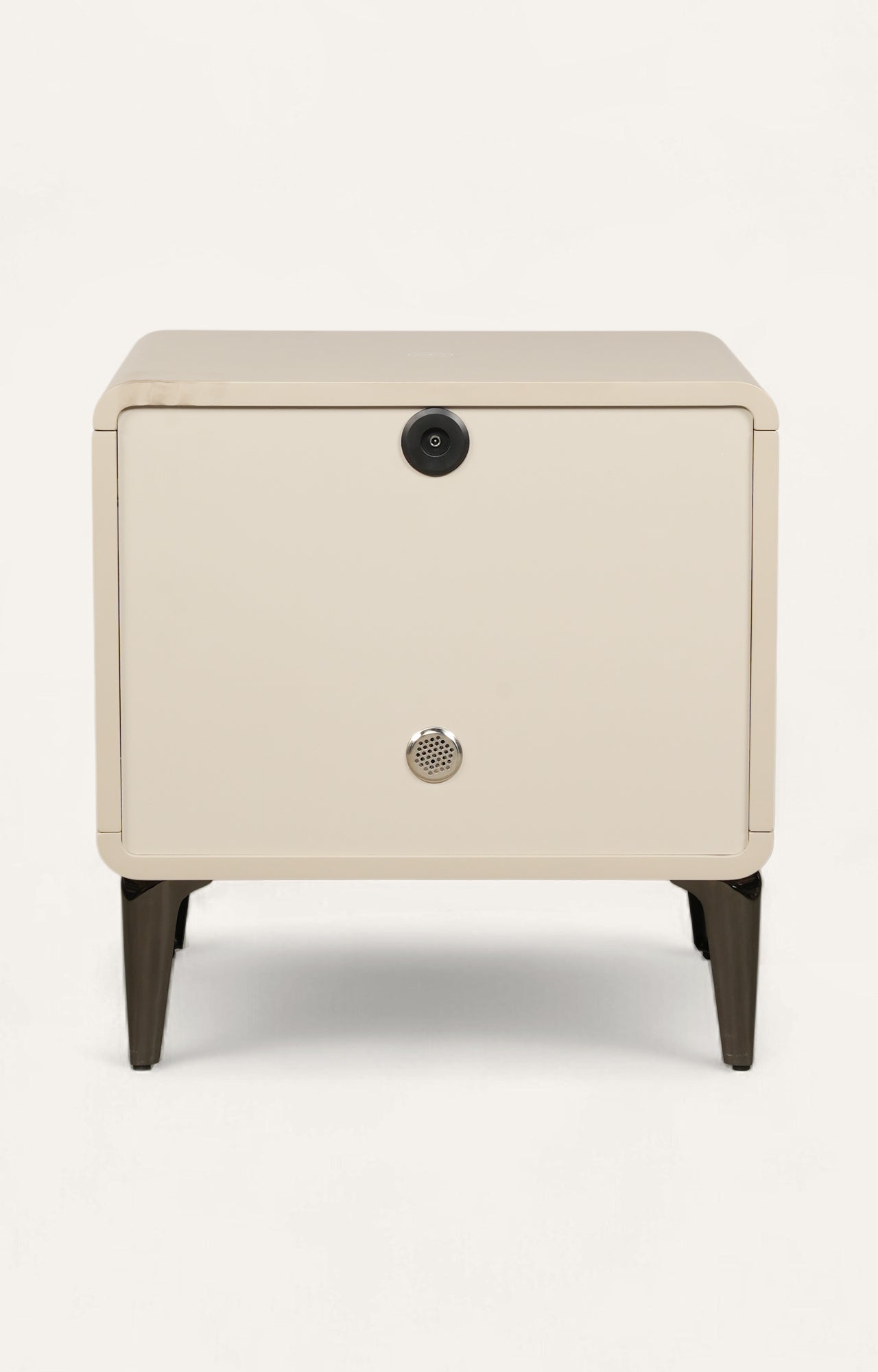 nightstand with smooth taupe finish