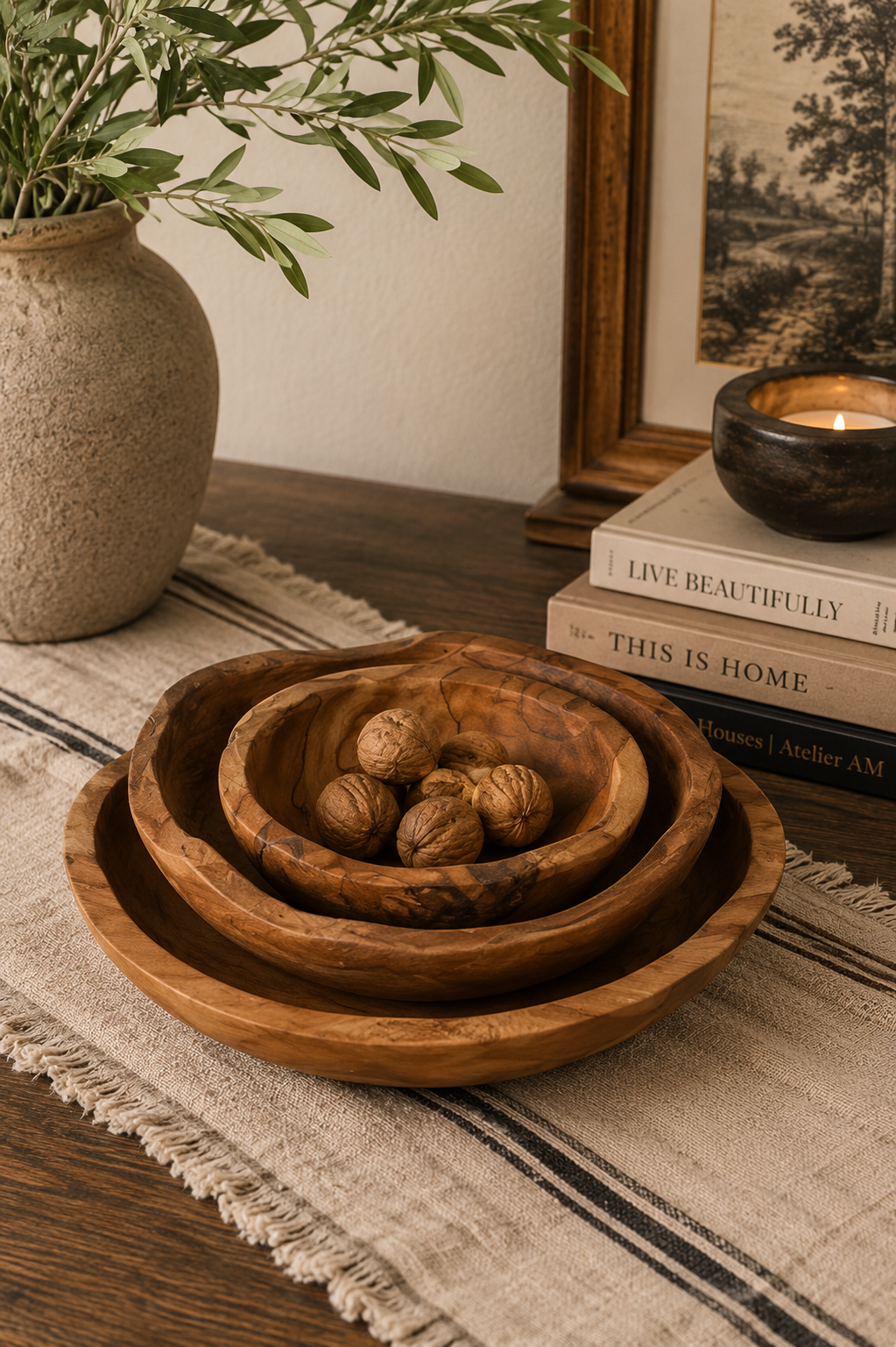 Organic Stackable Wooden Bowl - Set Of 3