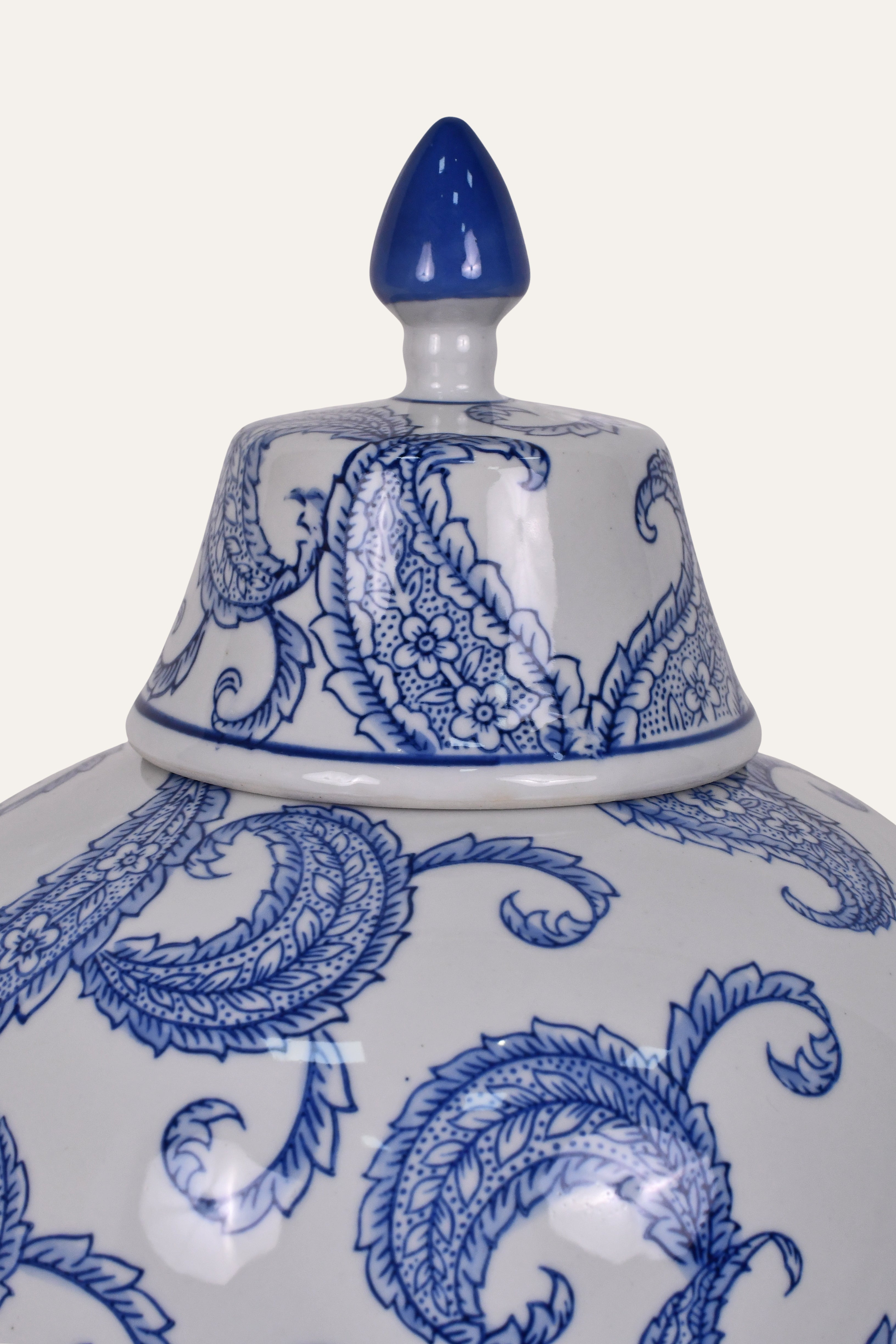 Ceramic jar with blue floral patterns