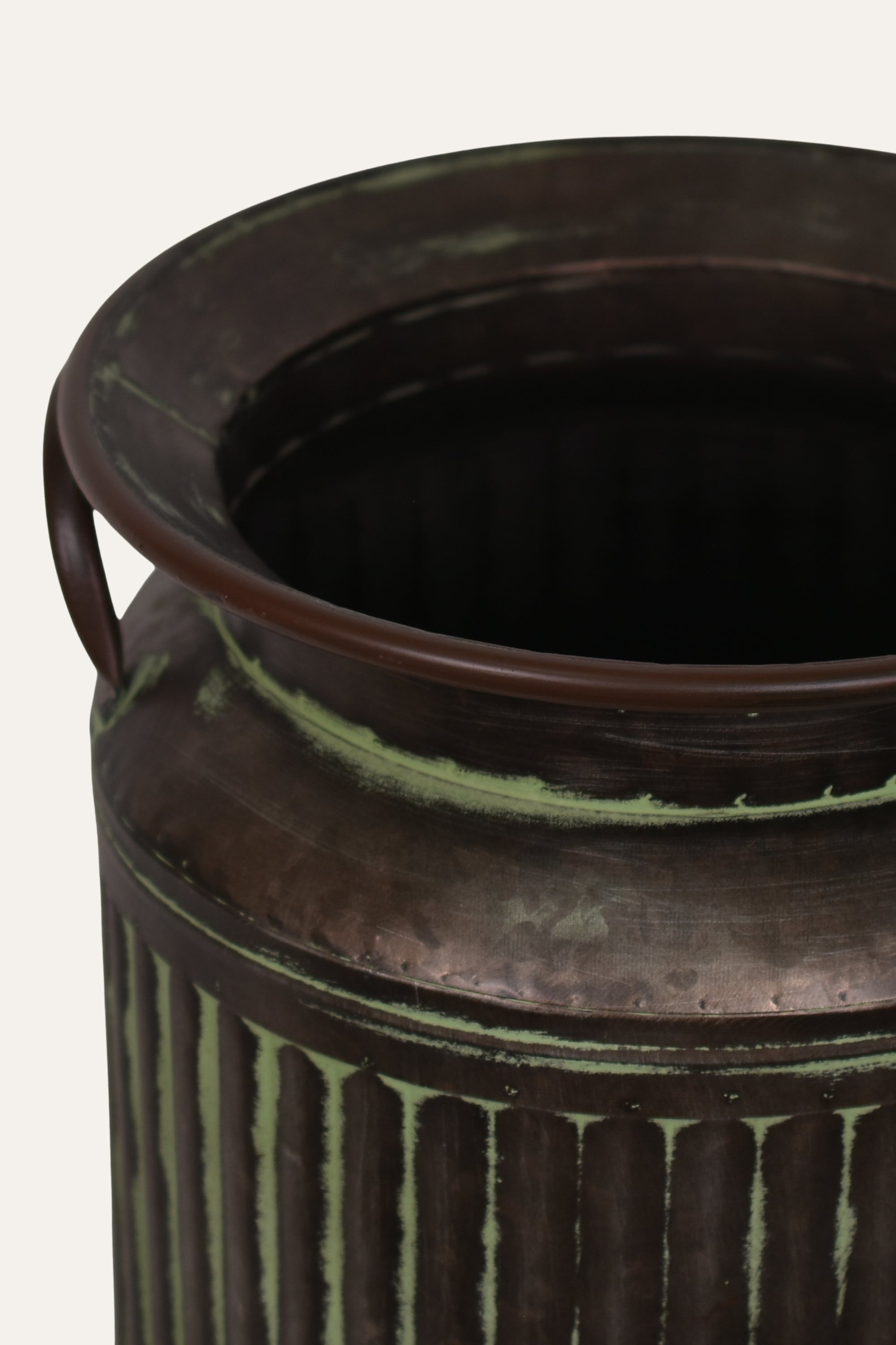 Antique Brown Ribbed Metal Vase