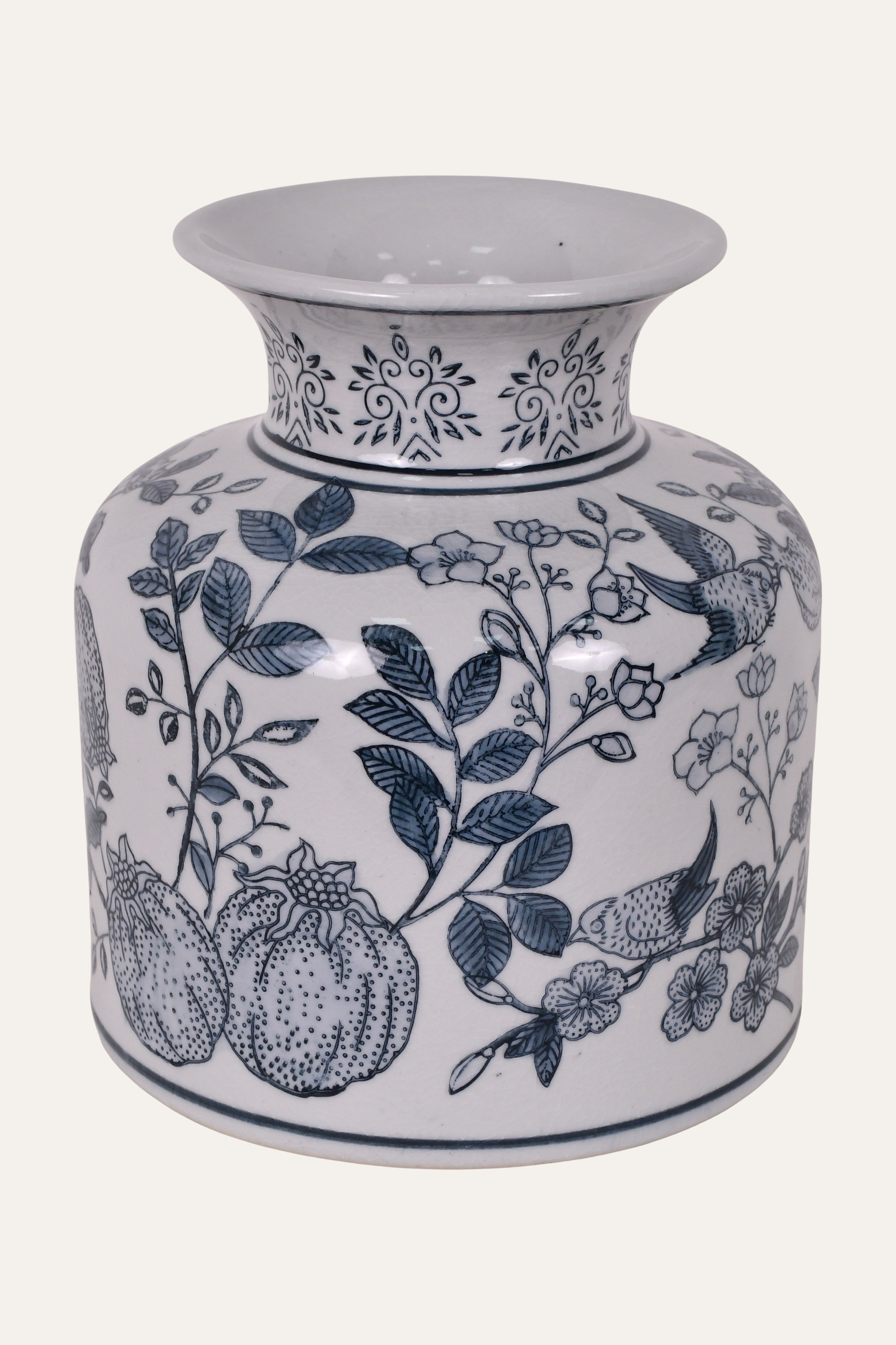 Ceramic vase with blue floral patterns