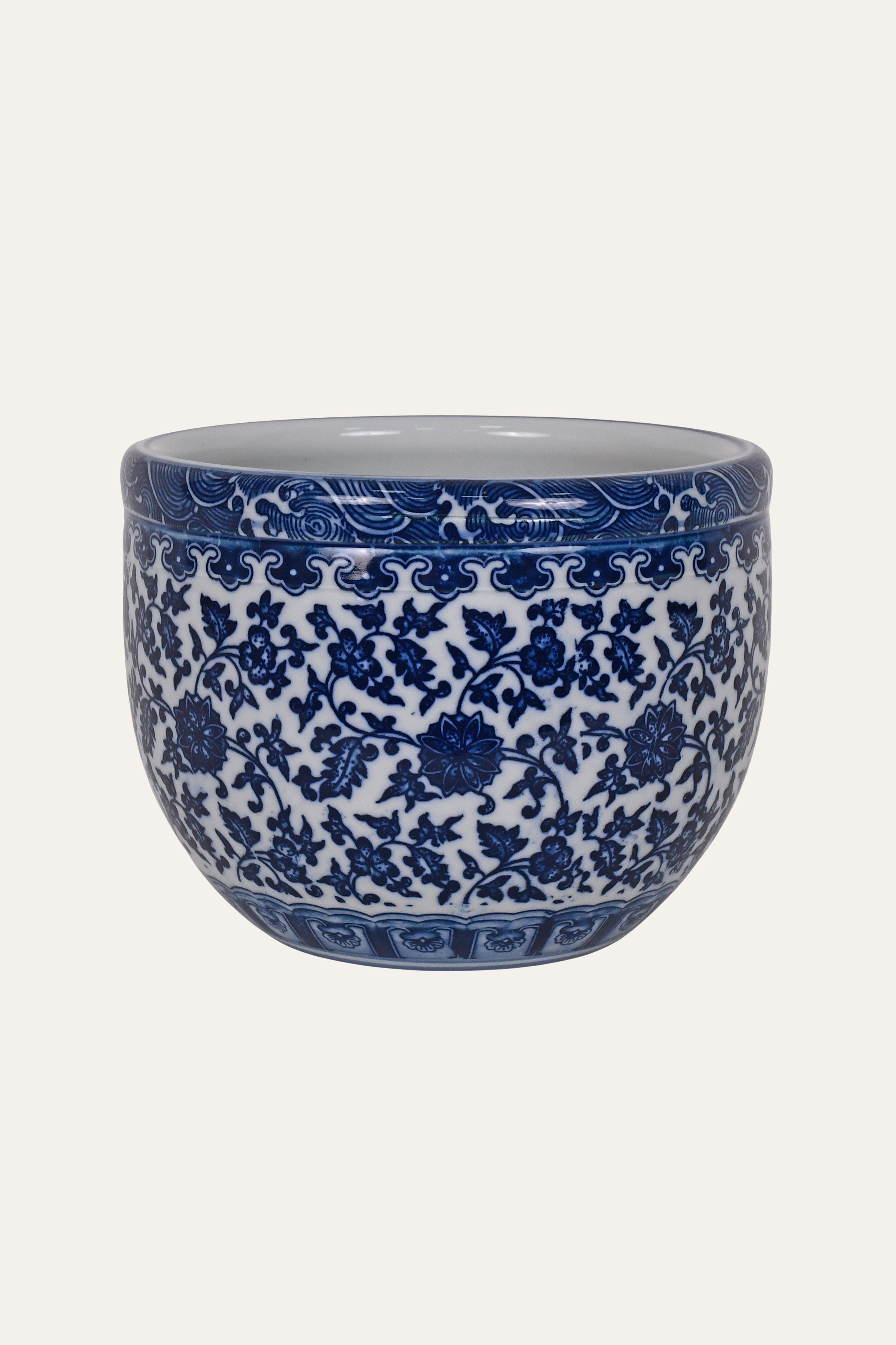 Ceramic pot with blue floral pattern