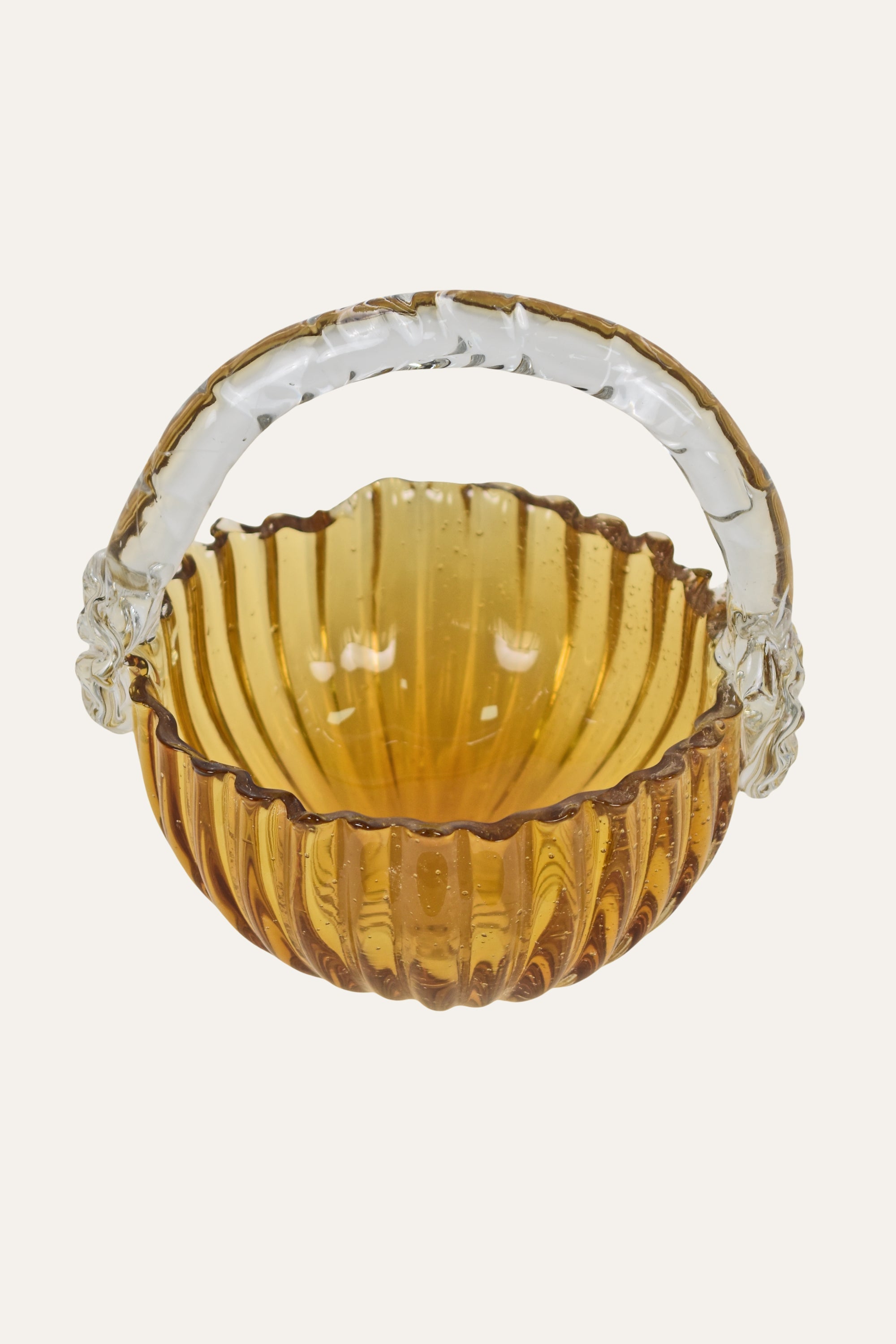 Glass basket with ribbed design