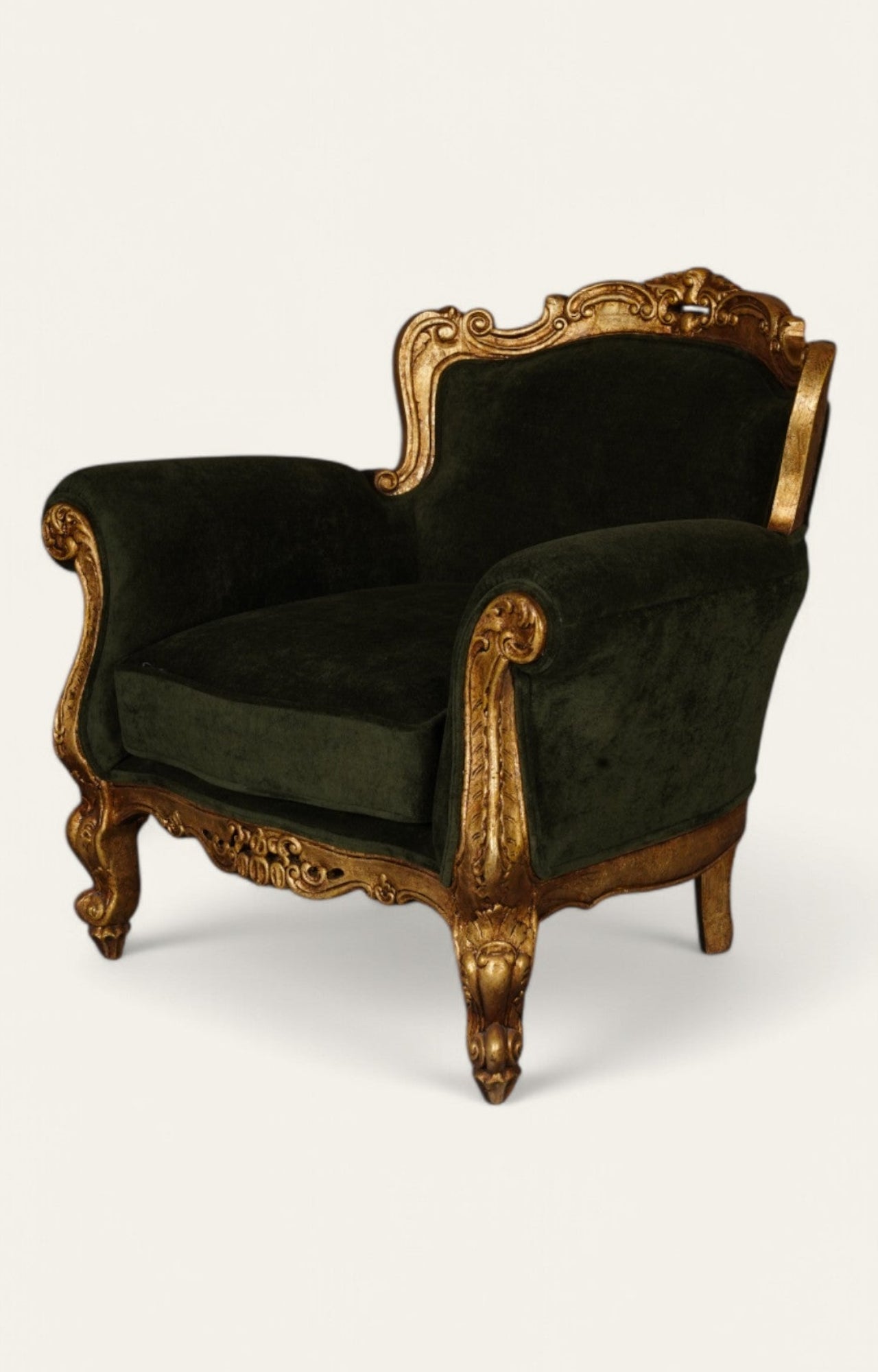 Velvet Armchair in Antique Gold Teak