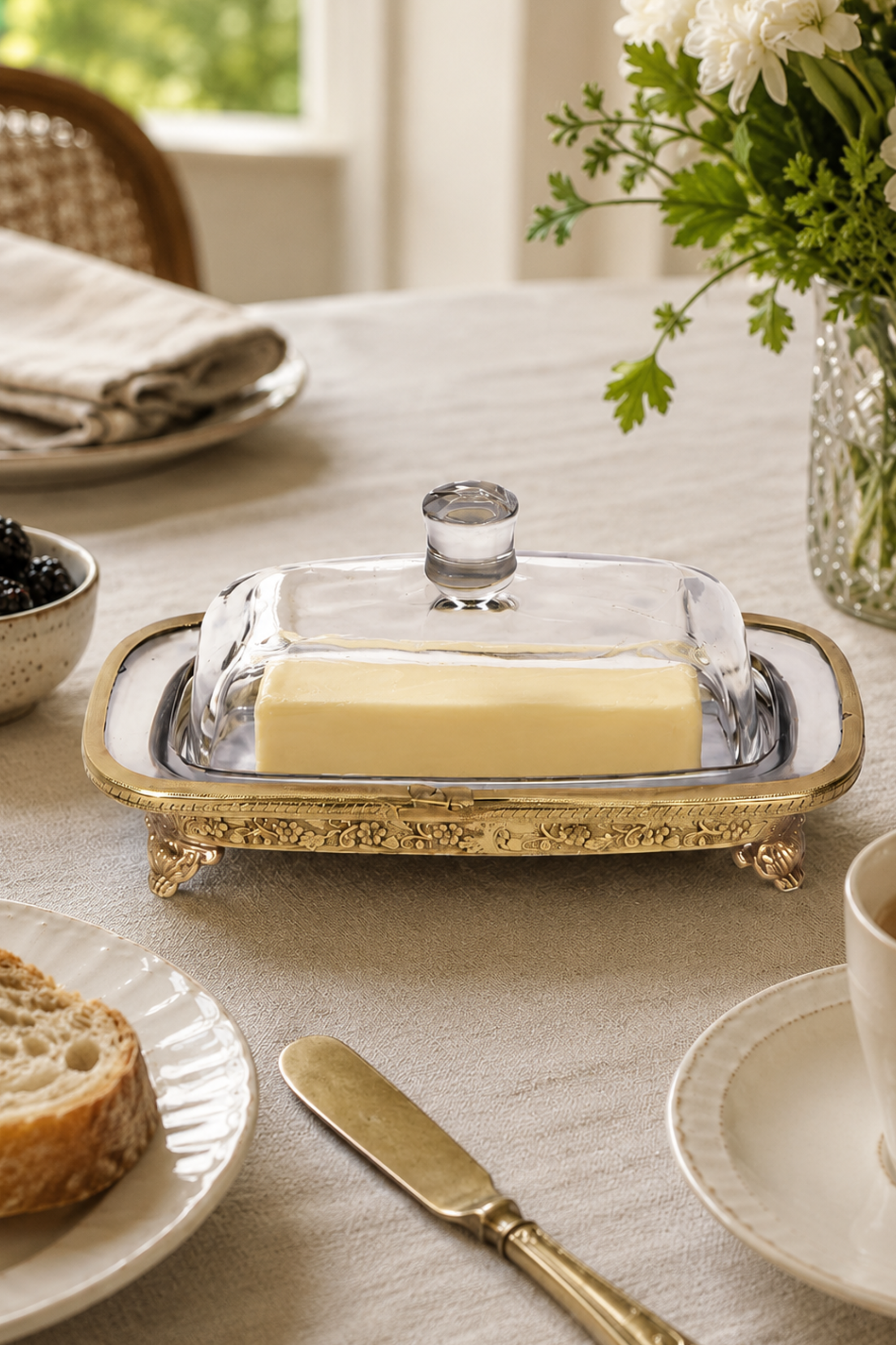 Vintage-Inspired Brass & Glass Butter Dish with Lid