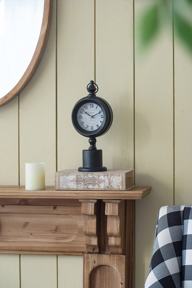 Vintage Black Metal Pedestal Desk Clock