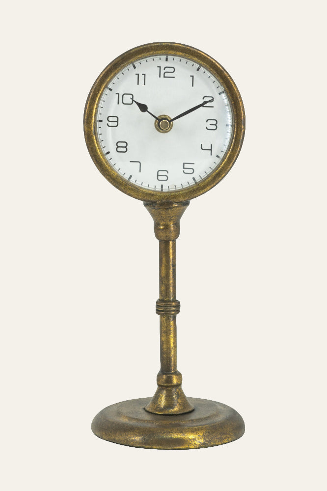 Vintage Black Metal Pedestal Desk Clock
