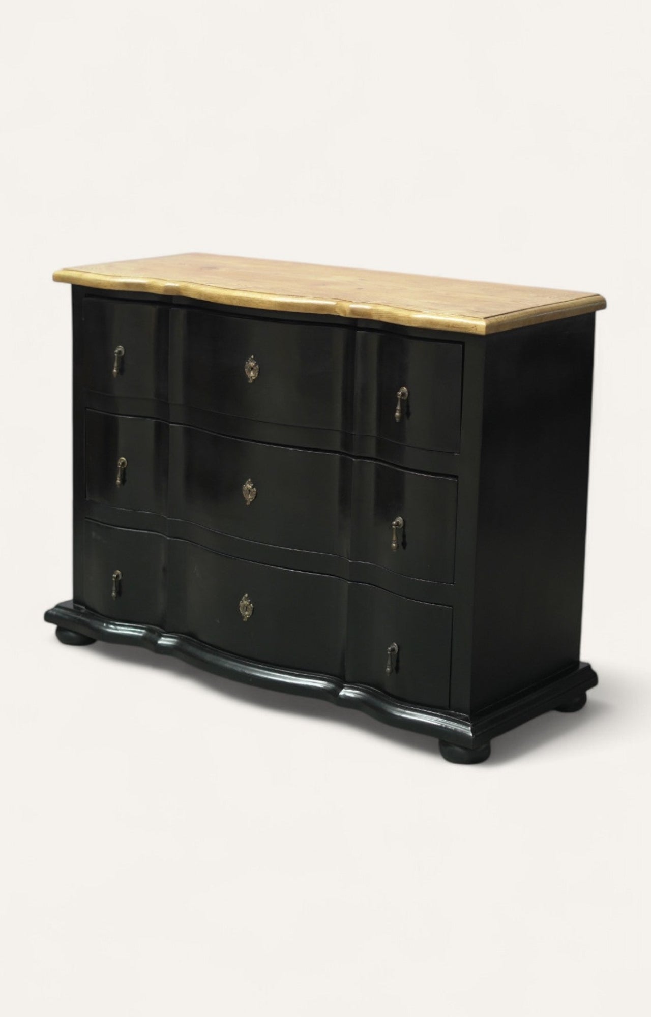 Vintage Black Serpentine Chest of Drawers