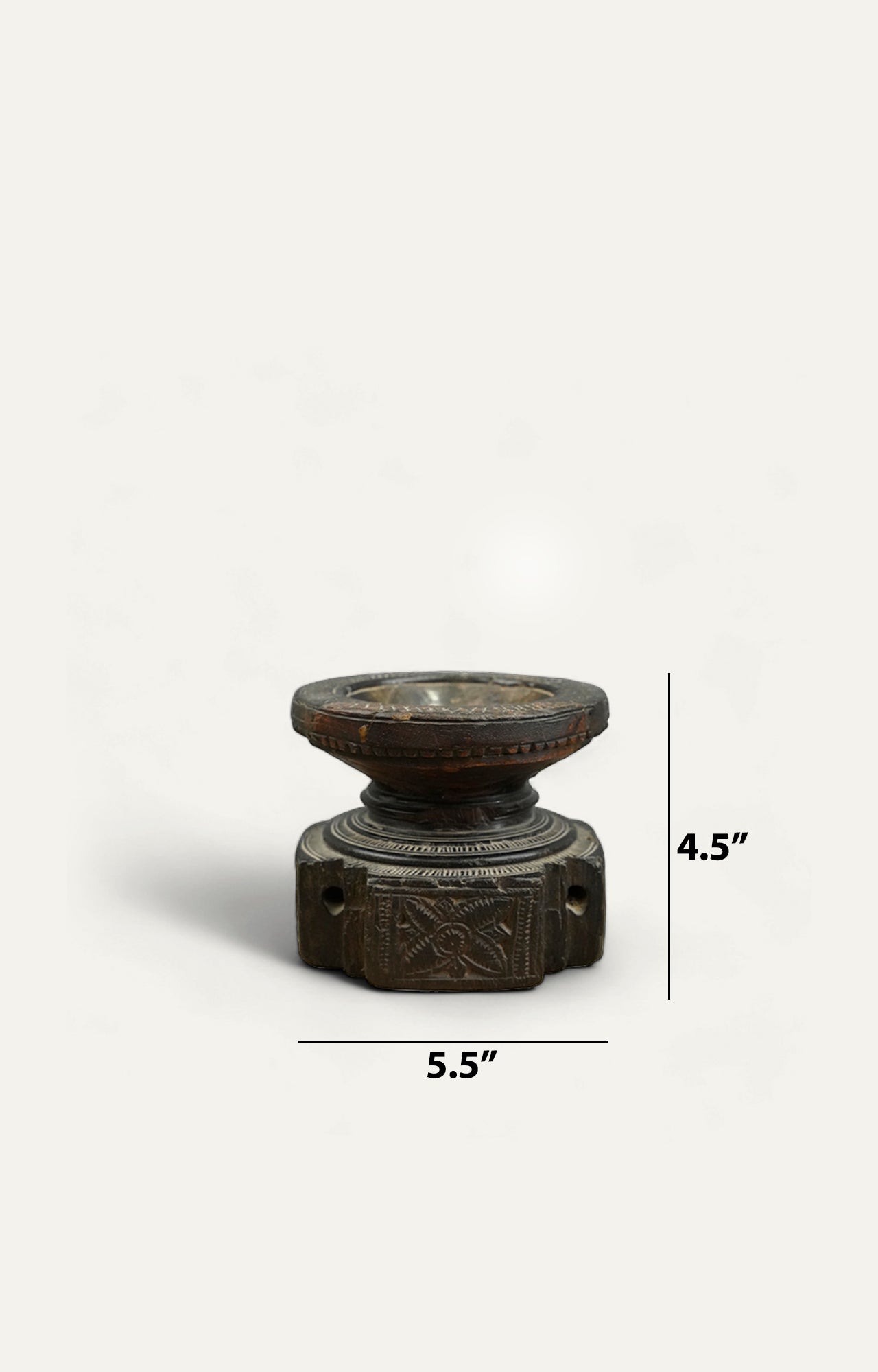 Vintage Dark wood carved candle stand_size