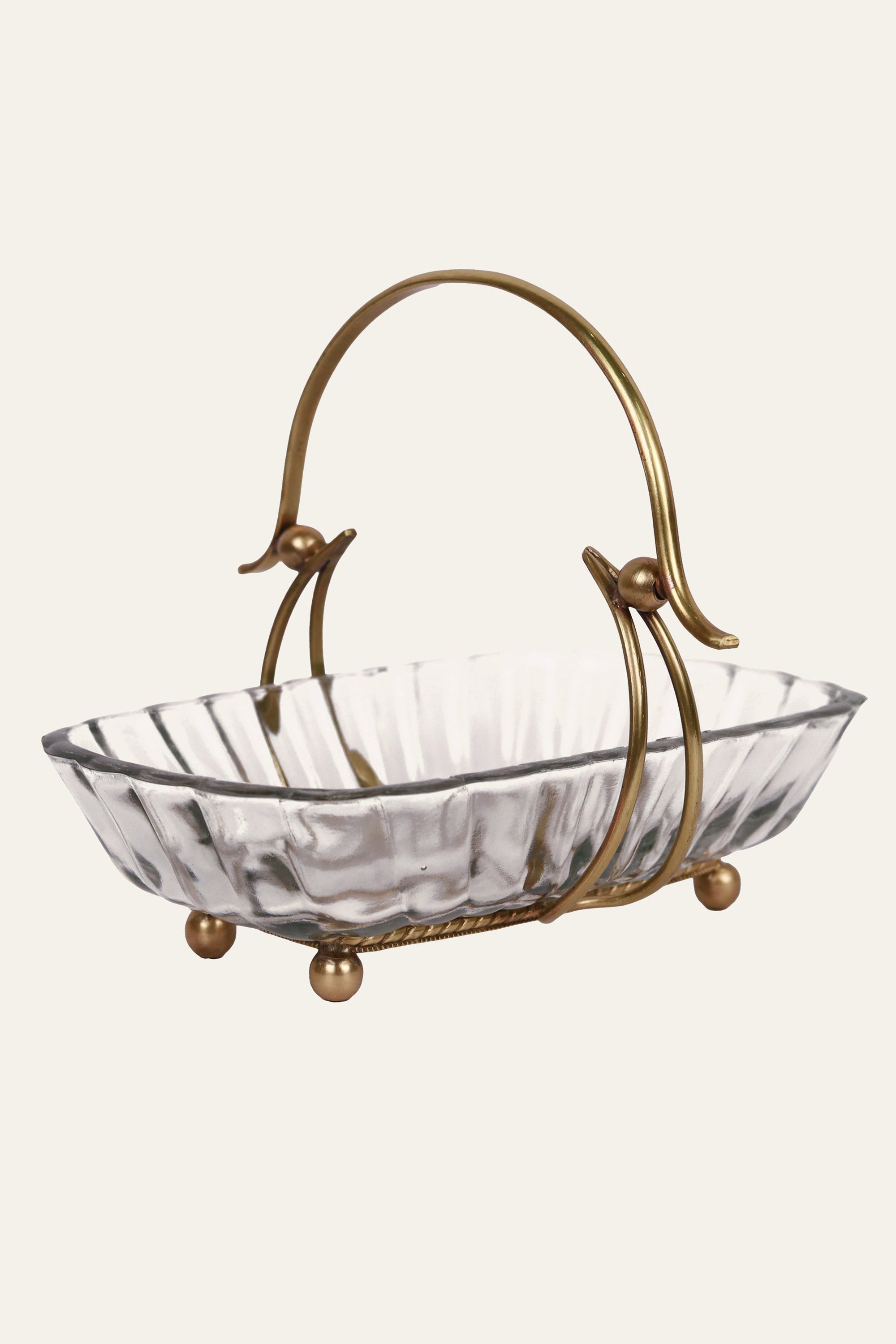 Vintage Glass Decorative Tray with Brass Handle